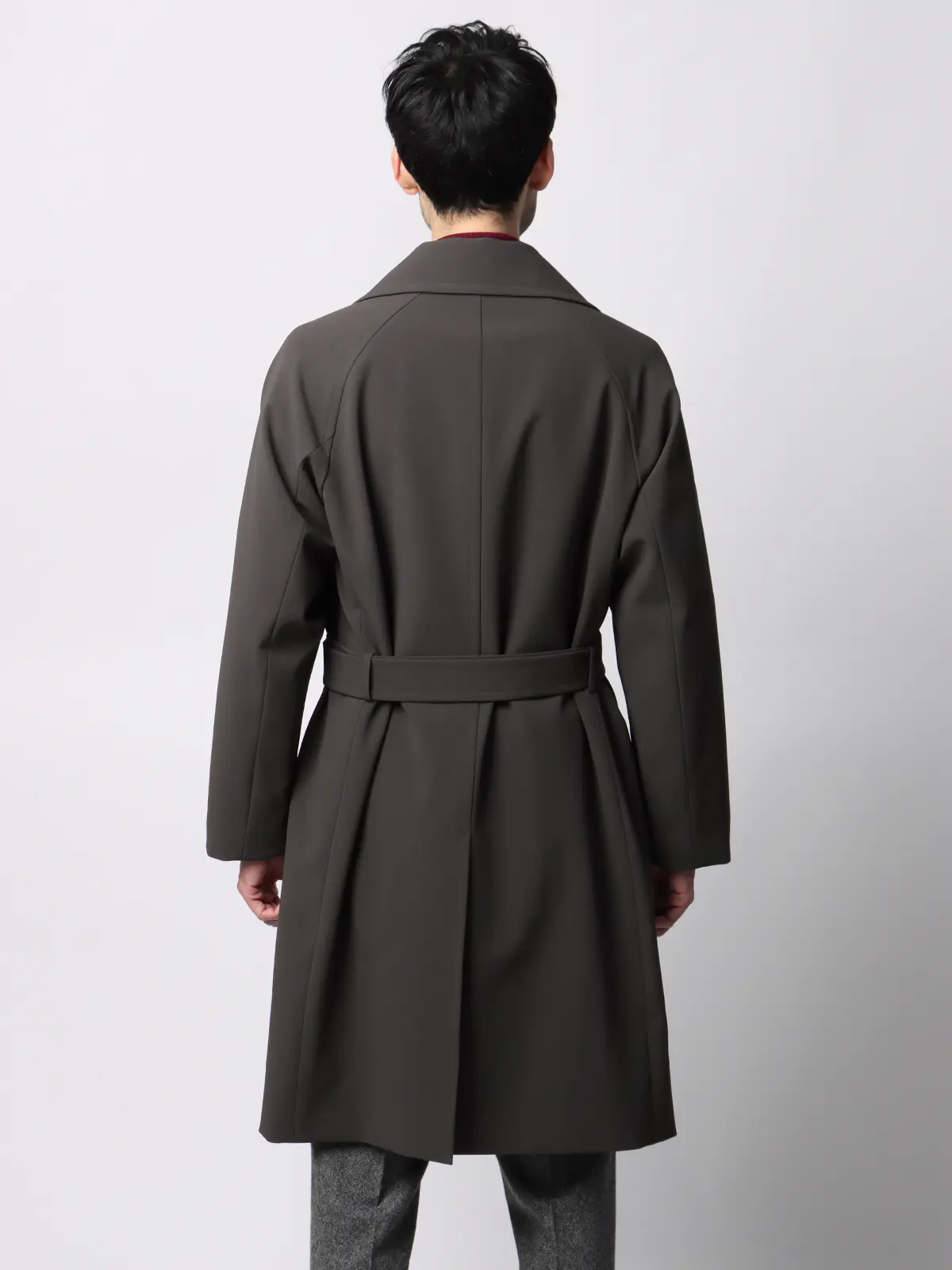 ダブルブレストステンカラーコート／ストレッチ／防シワ／UVカット／ベルト付き ブラウン S