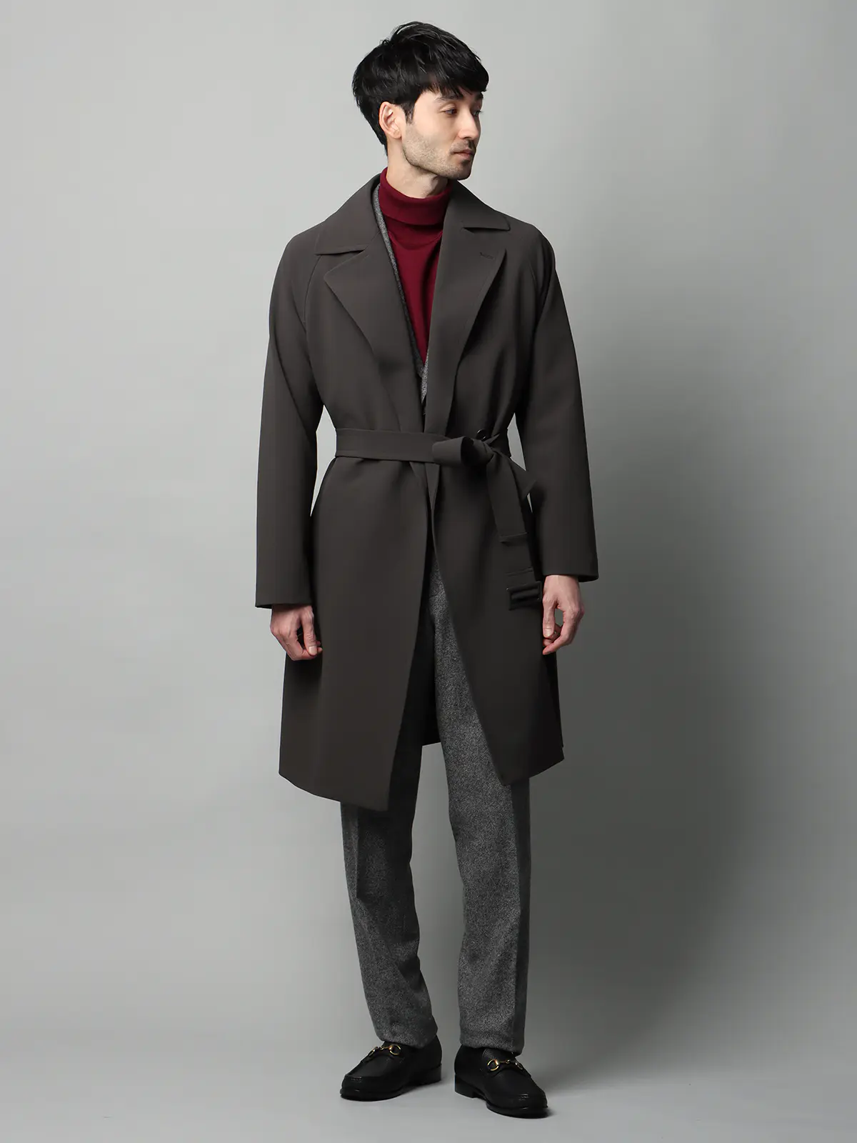 ダブルブレストステンカラーコート／ストレッチ／防シワ／UVカット／ベルト付き ブラウン S