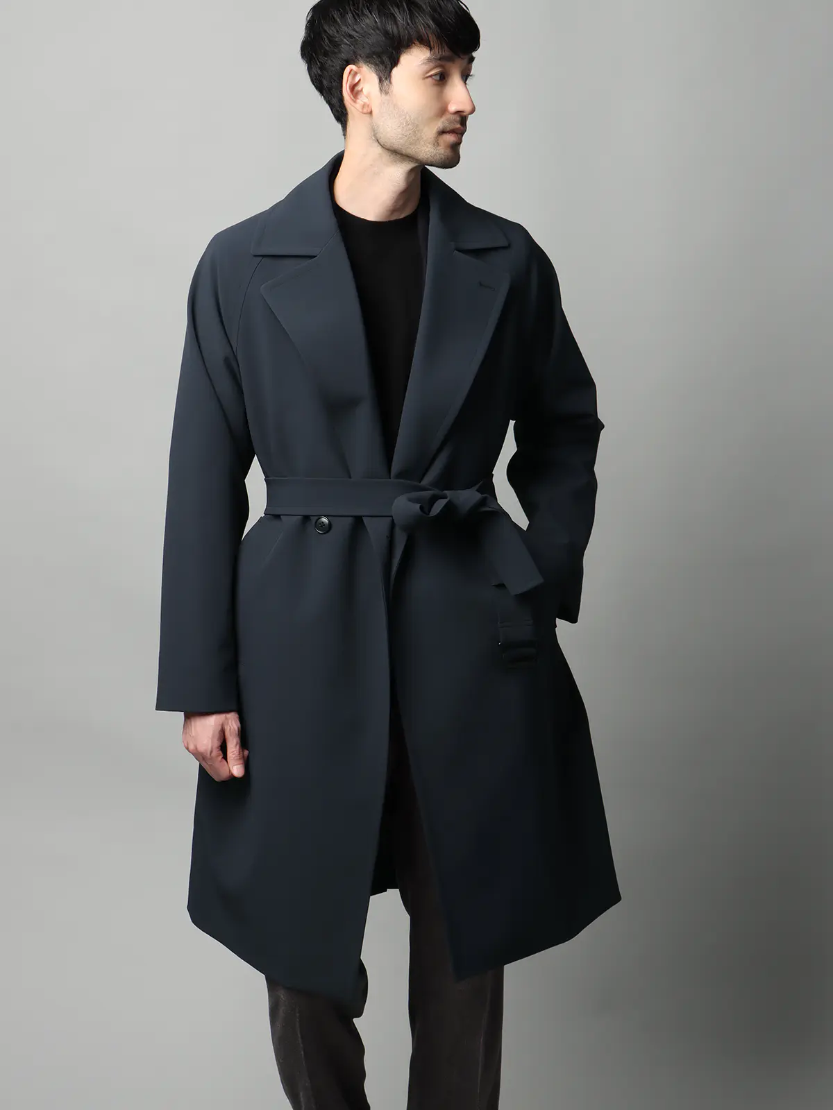 ダブルブレストステンカラーコート／ストレッチ／防シワ／UVカット／ベルト付き ネイビー S