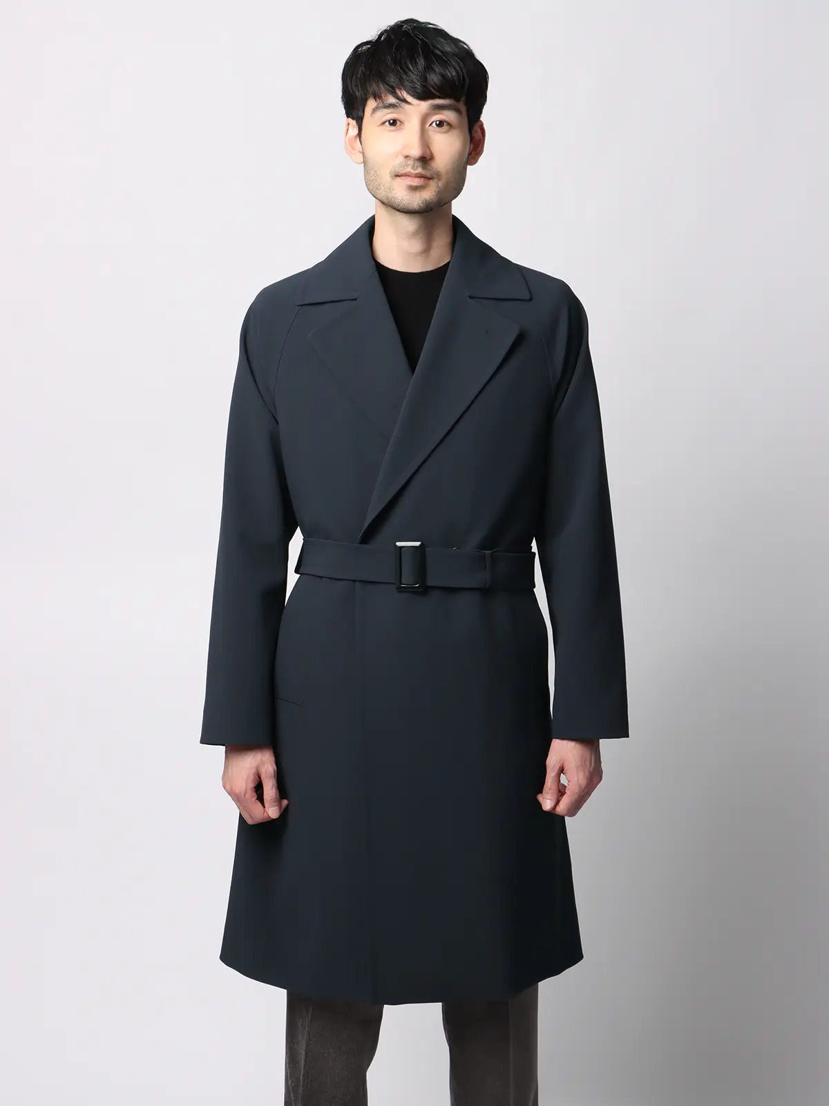 ダブルブレストステンカラーコート／ストレッチ／防シワ／UVカット／ベルト付き ネイビー S