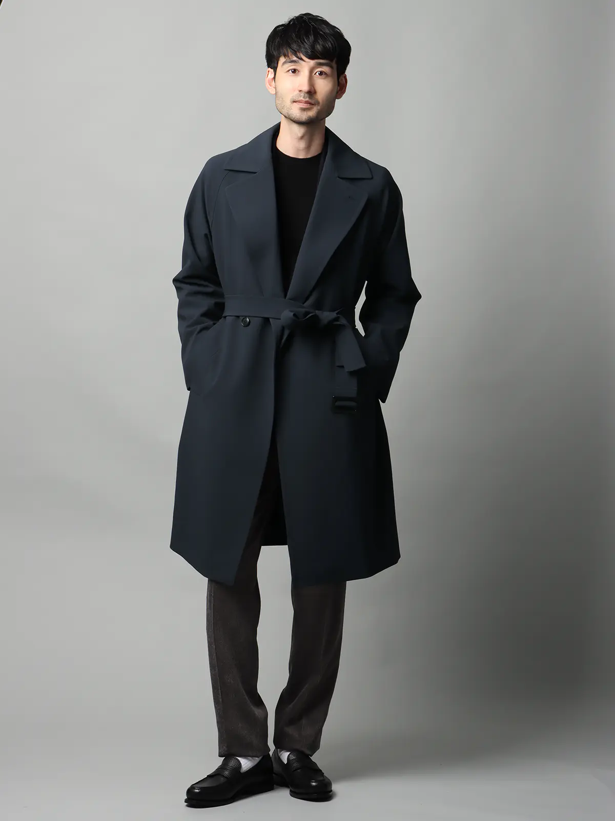 ダブルブレストステンカラーコート／ストレッチ／防シワ／UVカット／ベルト付き ネイビー S