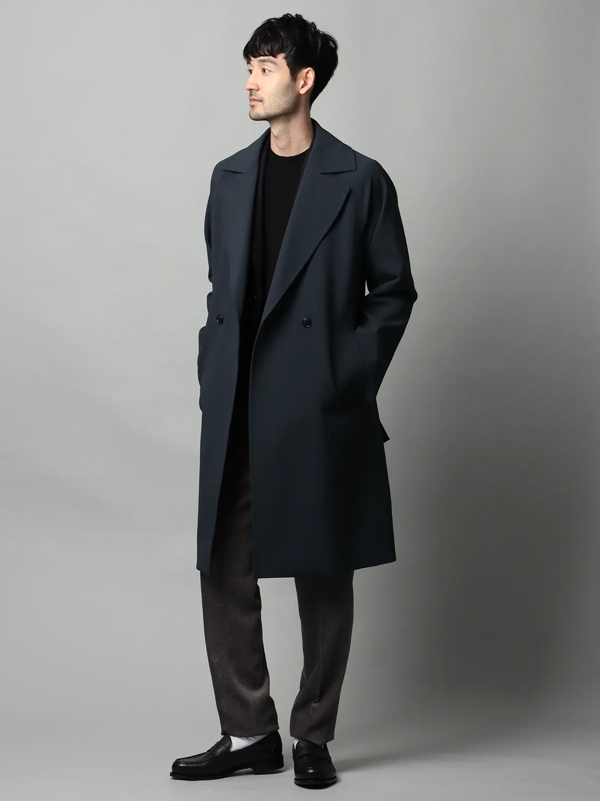 ダブルブレストステンカラーコート／ストレッチ／防シワ／UVカット／ベルト付き ネイビー S