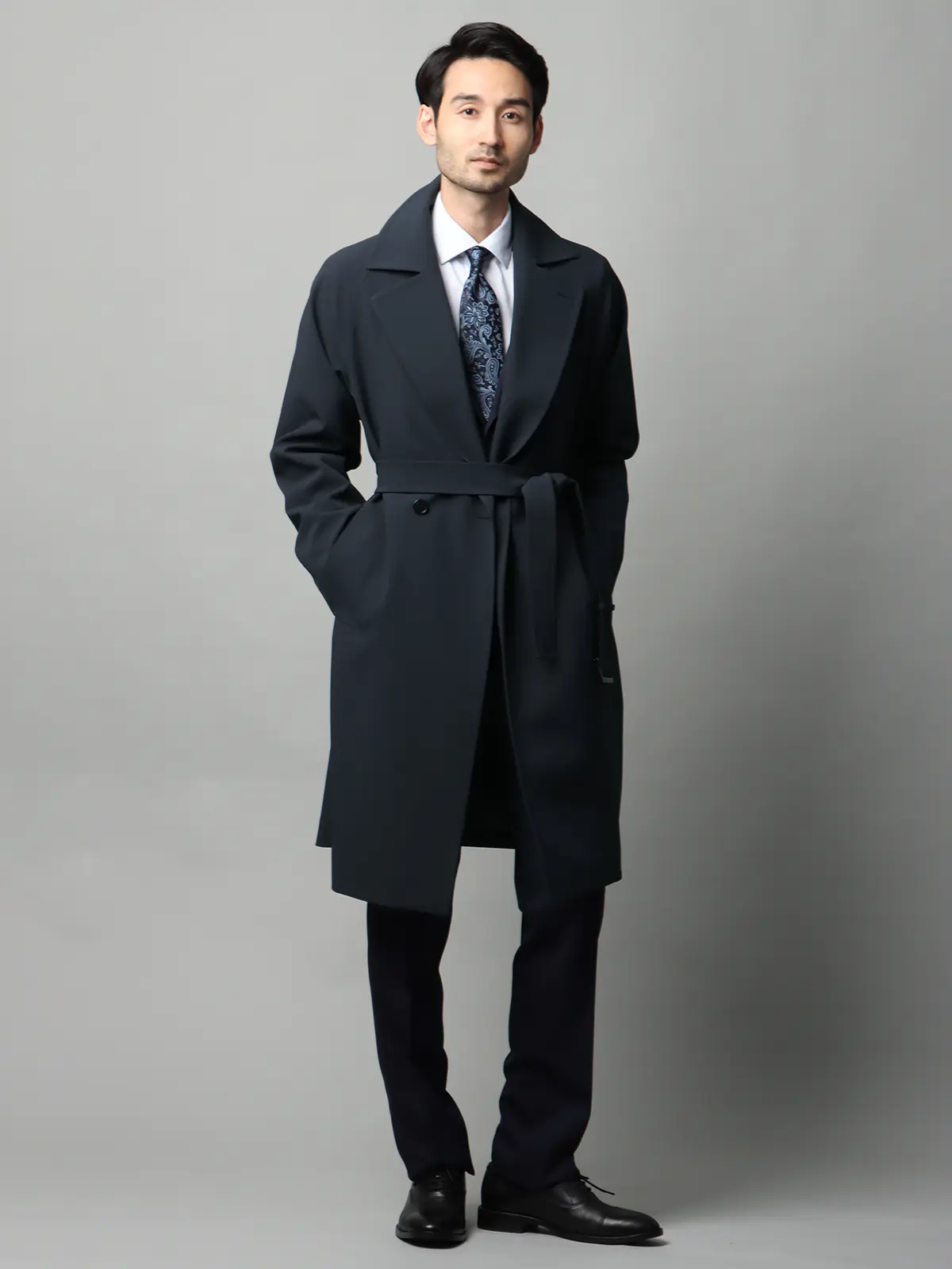 ダブルブレストステンカラーコート／ストレッチ／防シワ／UVカット／ベルト付き ネイビー S