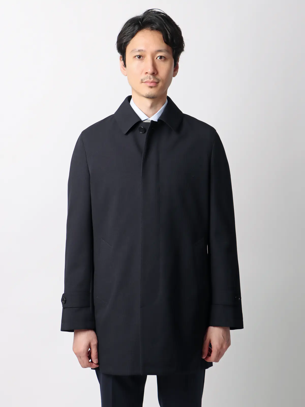 最高コート/ステンカラーコート/防風/透湿/防シワ/ウールライクポリエステル/COMMUTECH ネイビー S