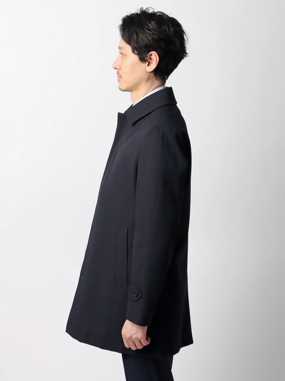 最高コート/ステンカラーコート/防風/透湿/防シワ/ウールライクポリエステル/COMMUTECH ネイビー S