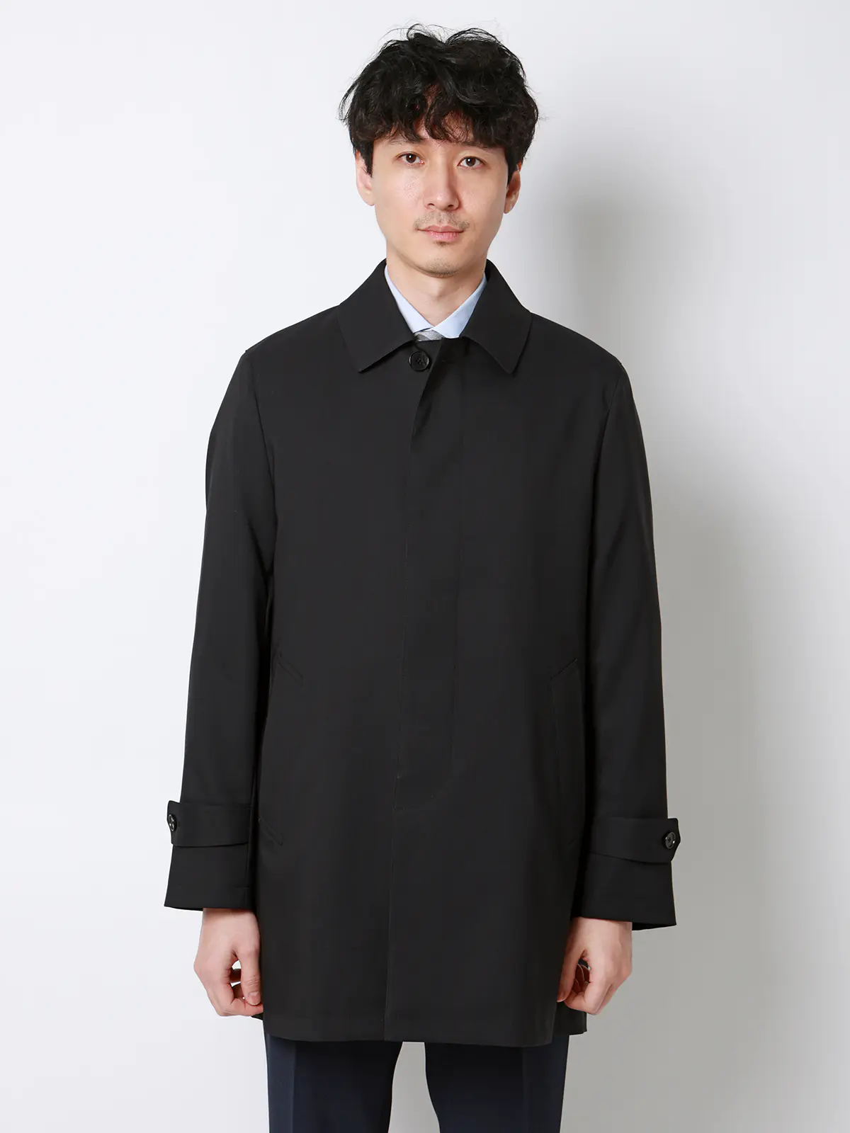 ステンカラーコート／ダントツ撥水／軽量／ウールライクポリエステル／無地／ライナー付き ブラック SS