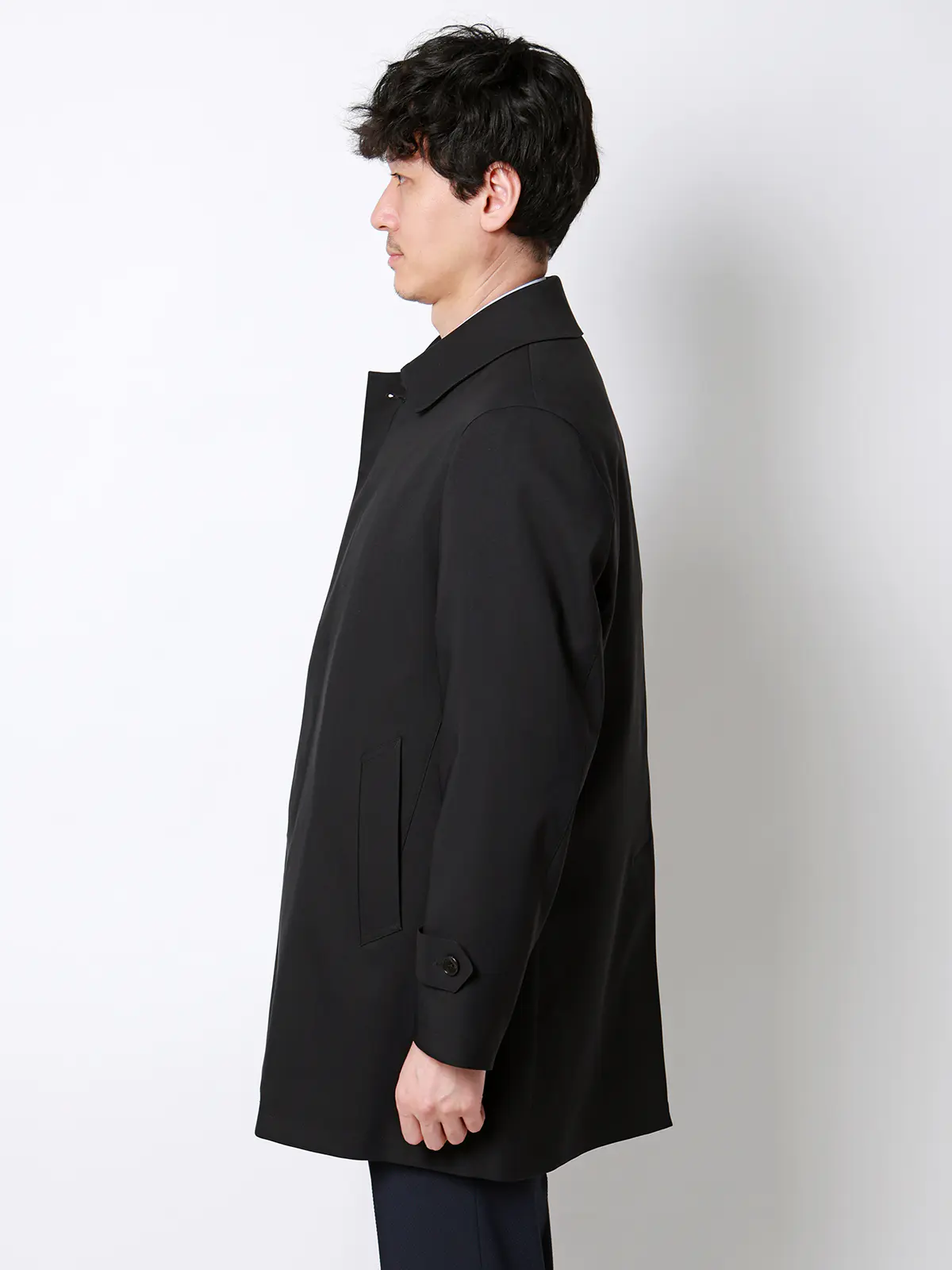 ステンカラーコート／ダントツ撥水／軽量／ウールライクポリエステル／無地／ライナー付き ブラック SS