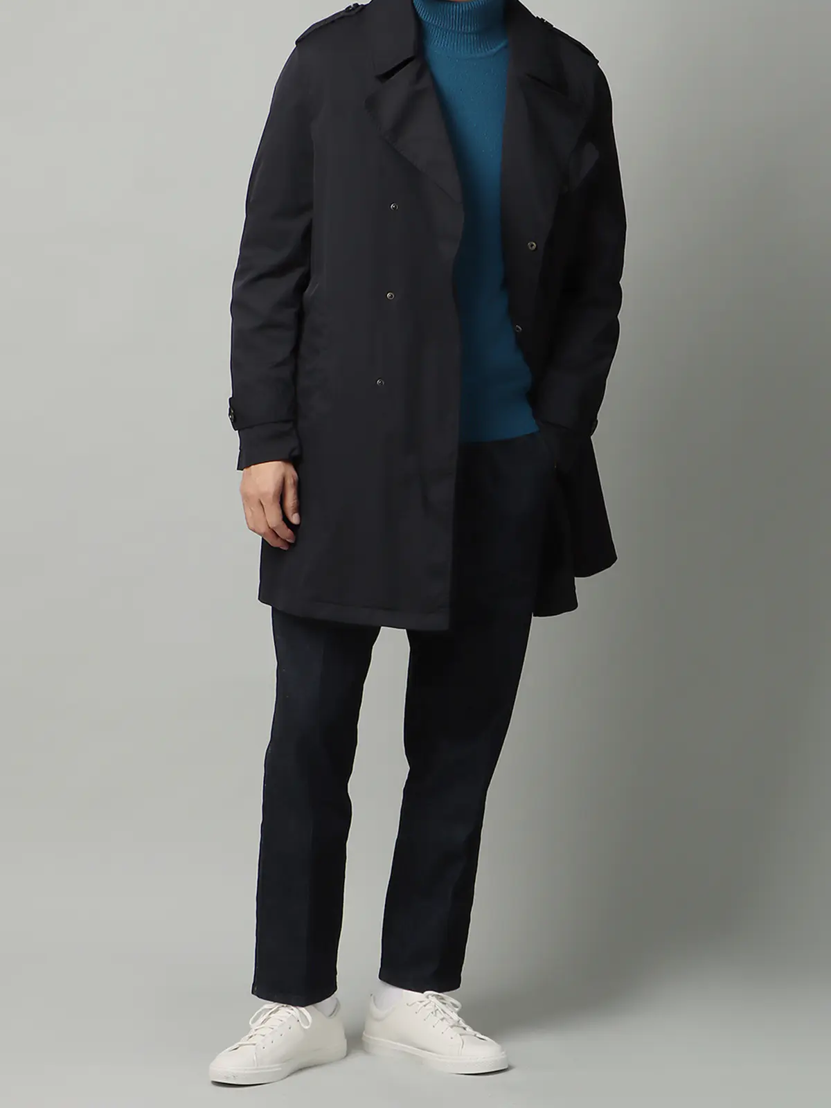 モーターサイクルベルテッドコート／ポリエステル／ライナー付き／ガーメントダイ ネイビー S