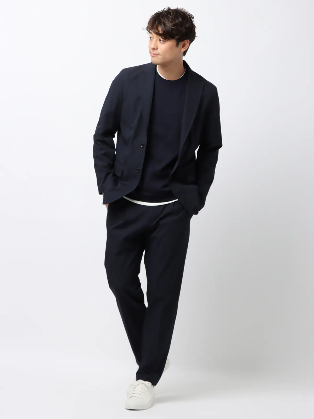 WEB限定／PERFORMANCE SUIT／ジャケット＆パンツ＆ロンTセットアップ／裾上げ済み ネイビー WideLL