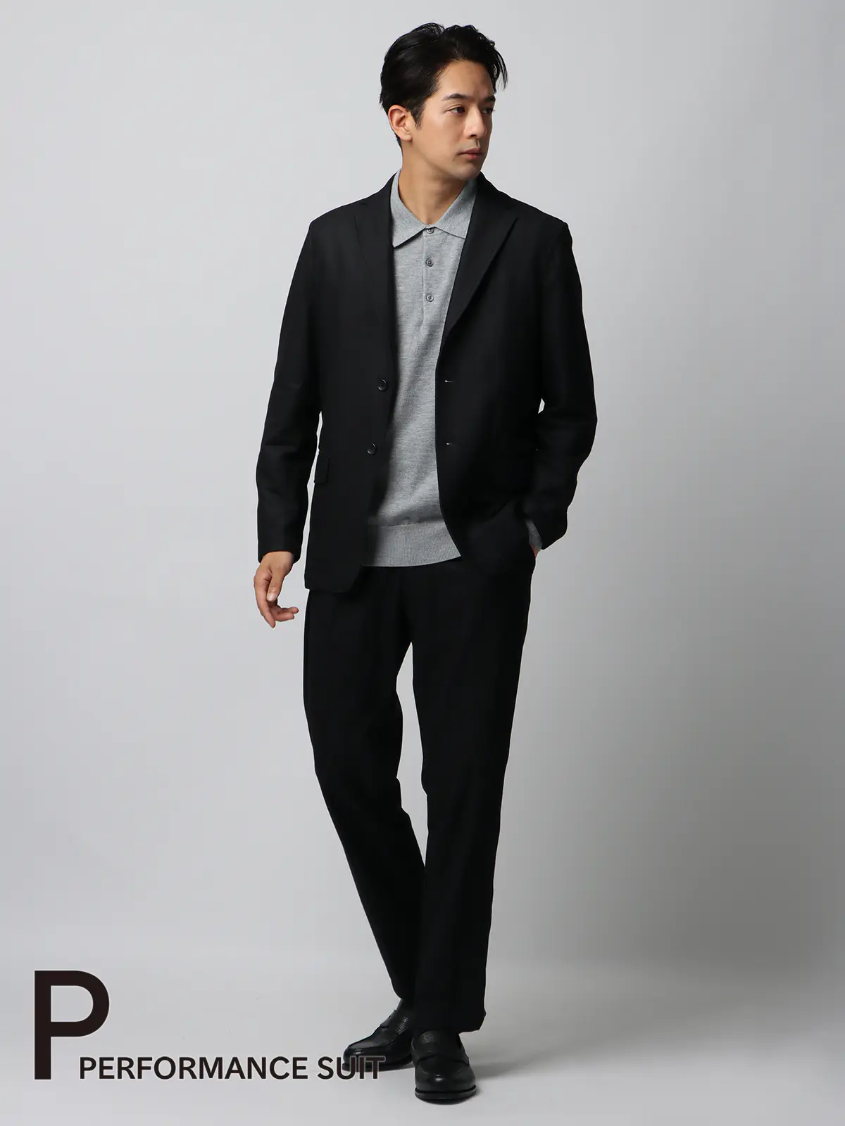 PERFORMANCE SUIT／ジャケット＆パンツセットアップ／ウォッシャブル／裾上げ済み ブラック S