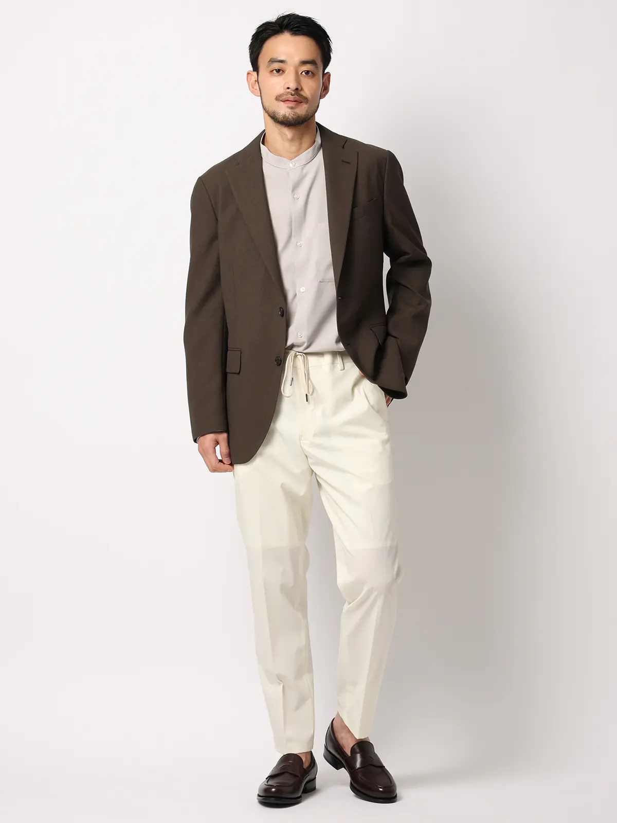 涼しい最高ジャケット／ウォッシャブル／ストレッチ／接触冷感／織柄／CH28 ブラウン S