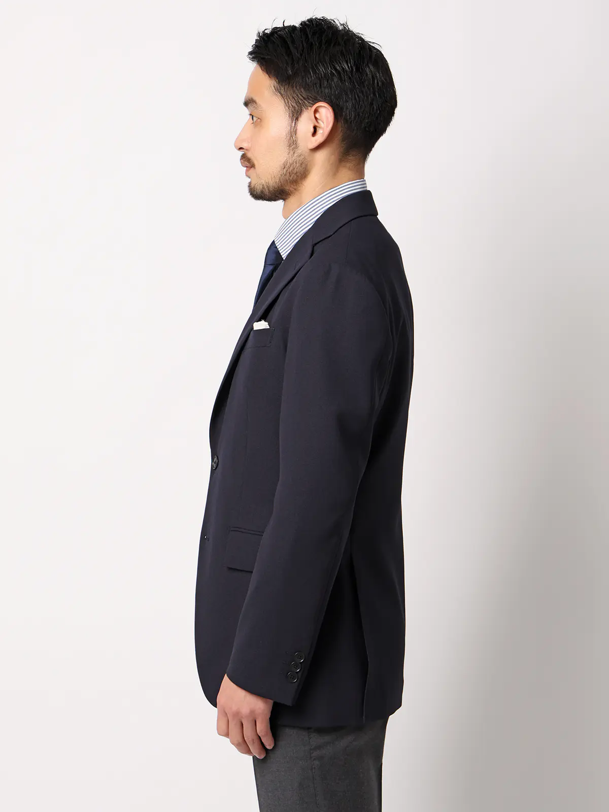 涼しい最高ジャケット／ウォッシャブル／ストレッチ／接触冷感／織柄／CH28 ネイビー WideL