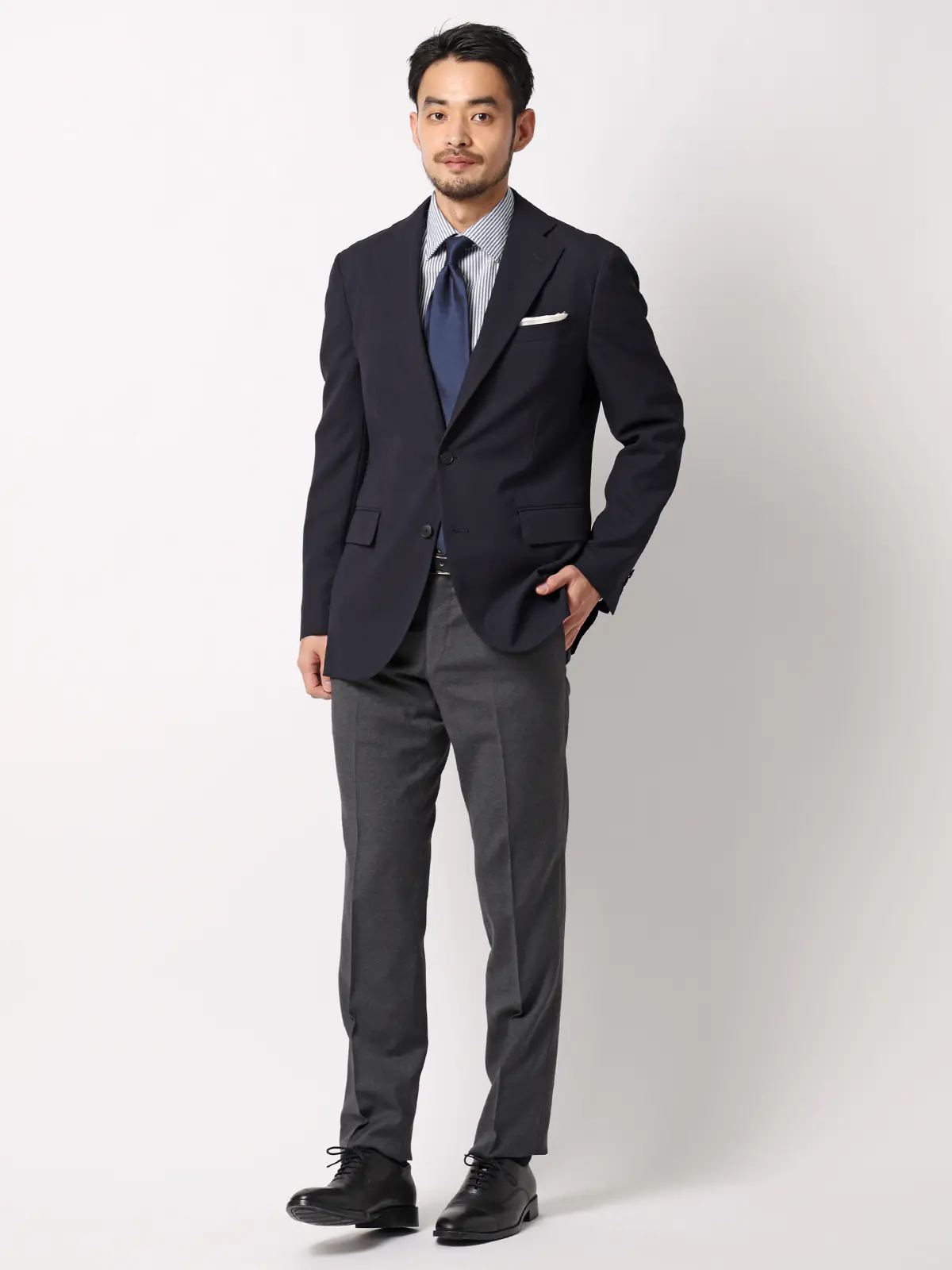 涼しい最高ジャケット／ウォッシャブル／ストレッチ／接触冷感／織柄／CH28 ネイビー WideL