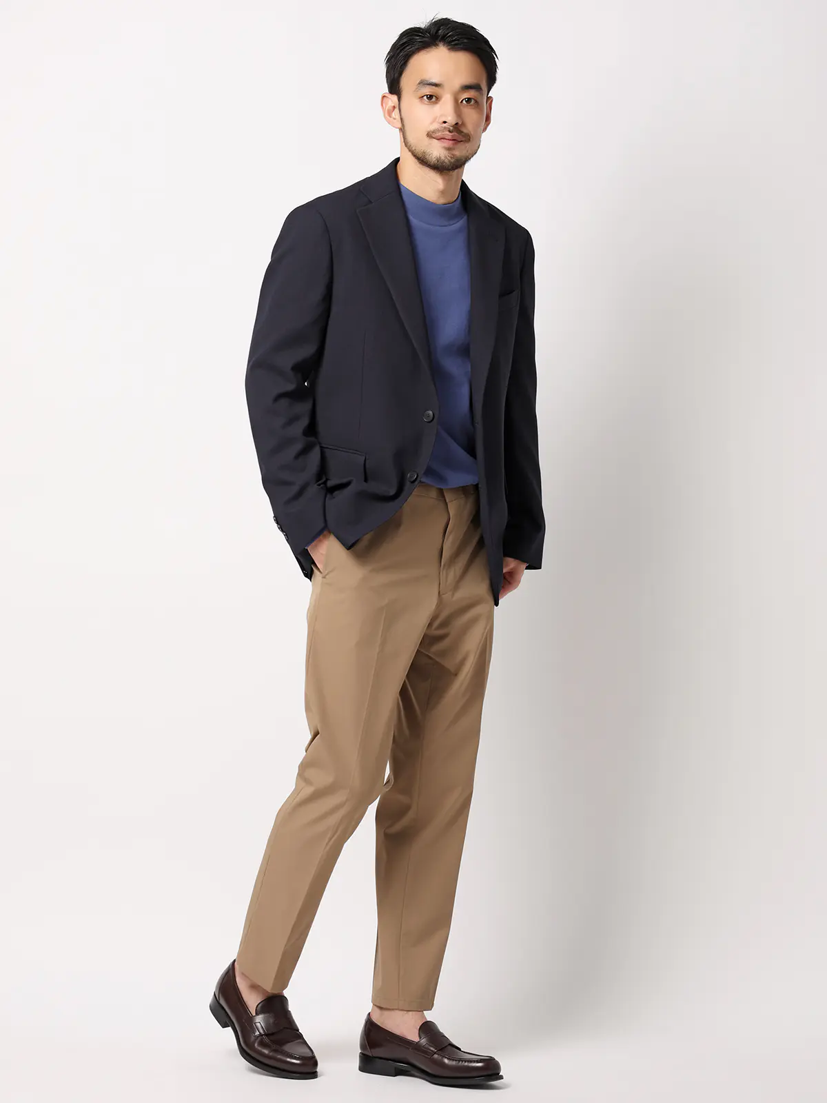 涼しい最高ジャケット／ウォッシャブル／ストレッチ／接触冷感／織柄／CH28 ネイビー WideL