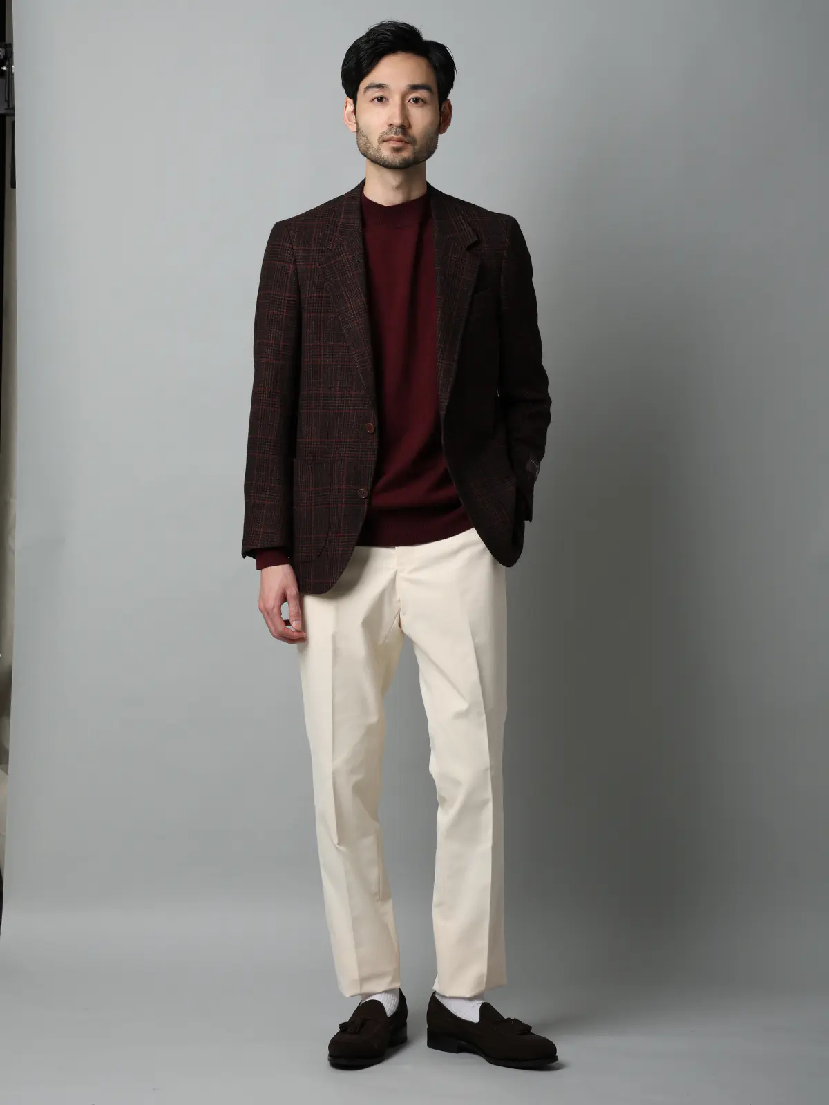 ジャケット／CANONICO／ウール／グレンチェック／LE03 ブラウン M