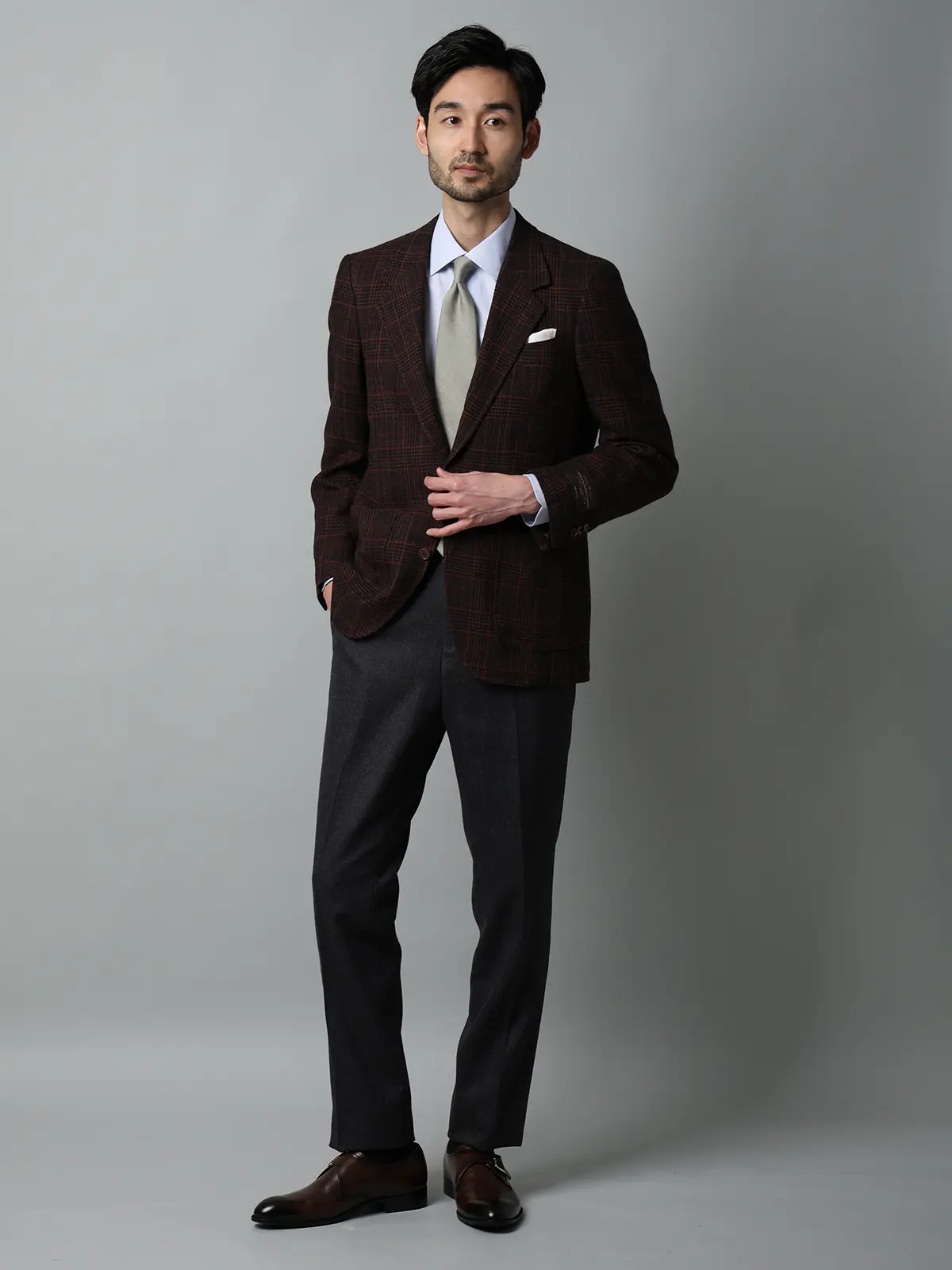 ジャケット／CANONICO／ウール／グレンチェック／LE03 ブラウン M