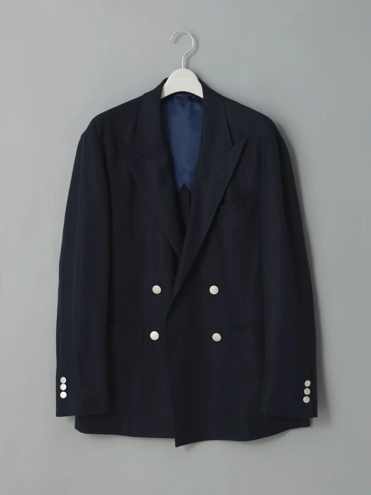 GOOVI／ダブルブレストジャケット／バンブーウールメッシュ／織柄 ネイビー 0
