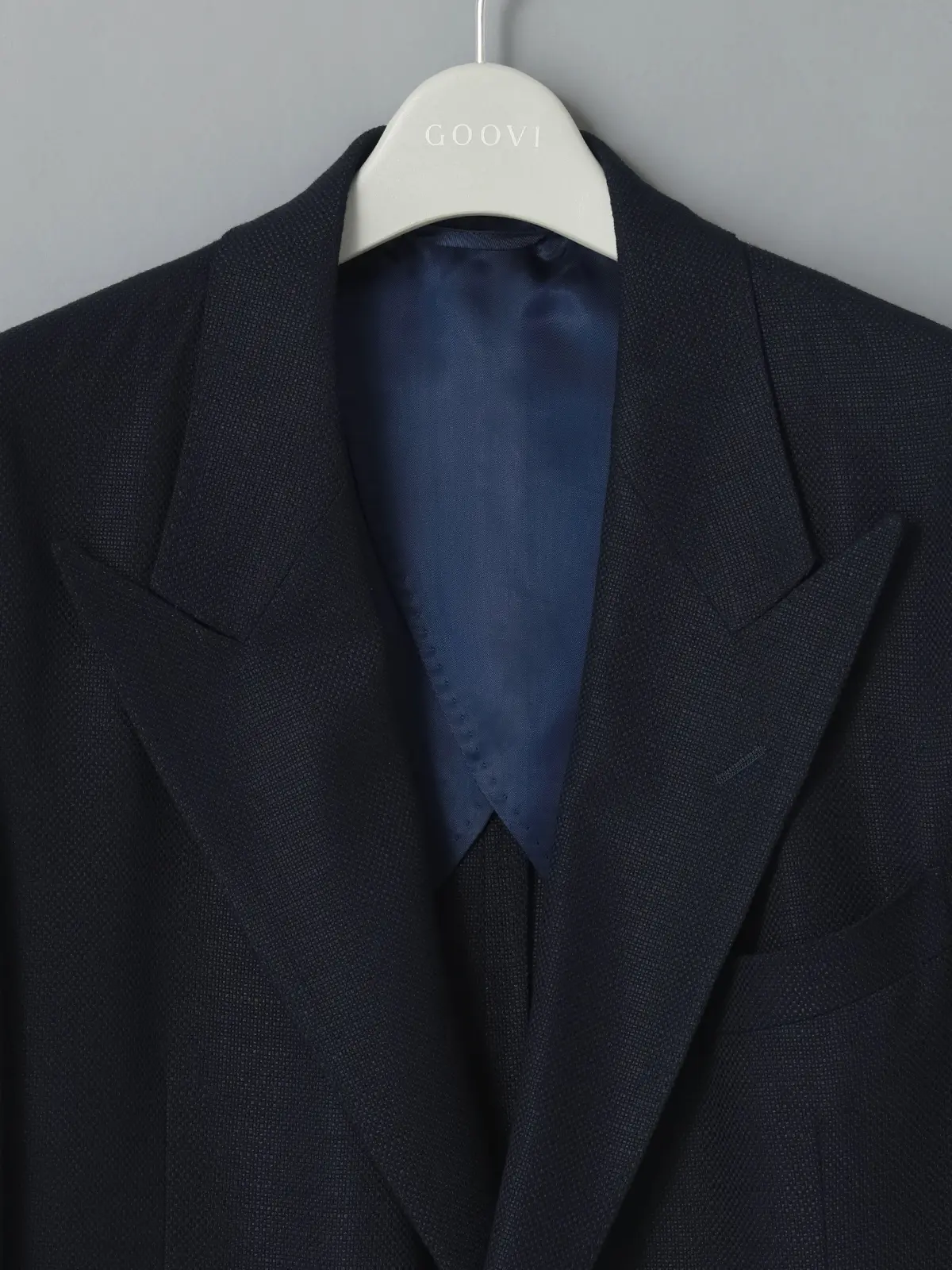 GOOVI／ダブルブレストジャケット／バンブーウールメッシュ／織柄 ネイビー 0