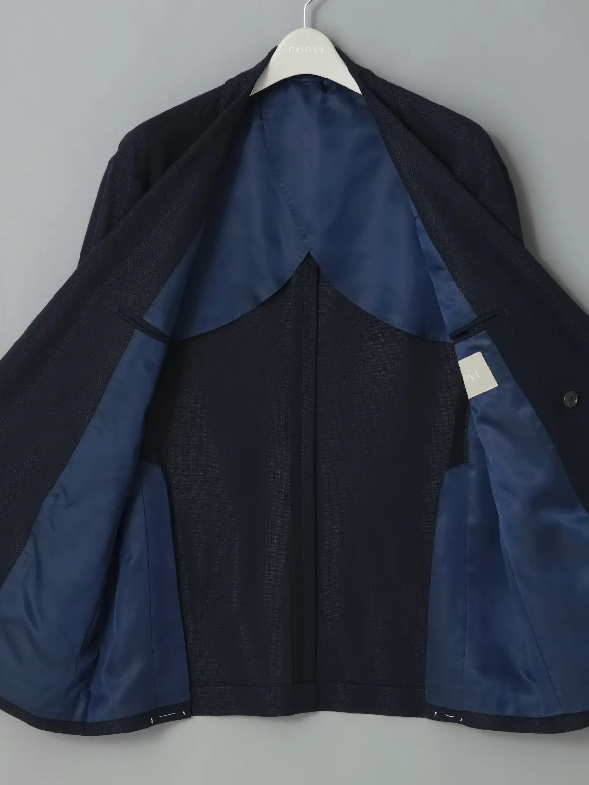 GOOVI／ダブルブレストジャケット／バンブーウールメッシュ／織柄 ネイビー 0