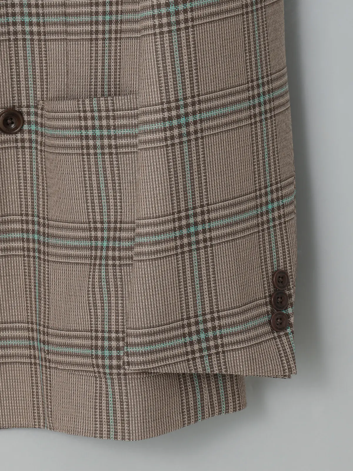 GOOVI／ダブルブレストジャケット／SUPER100'sウール×シルク／カラープレイド ベージュ 0