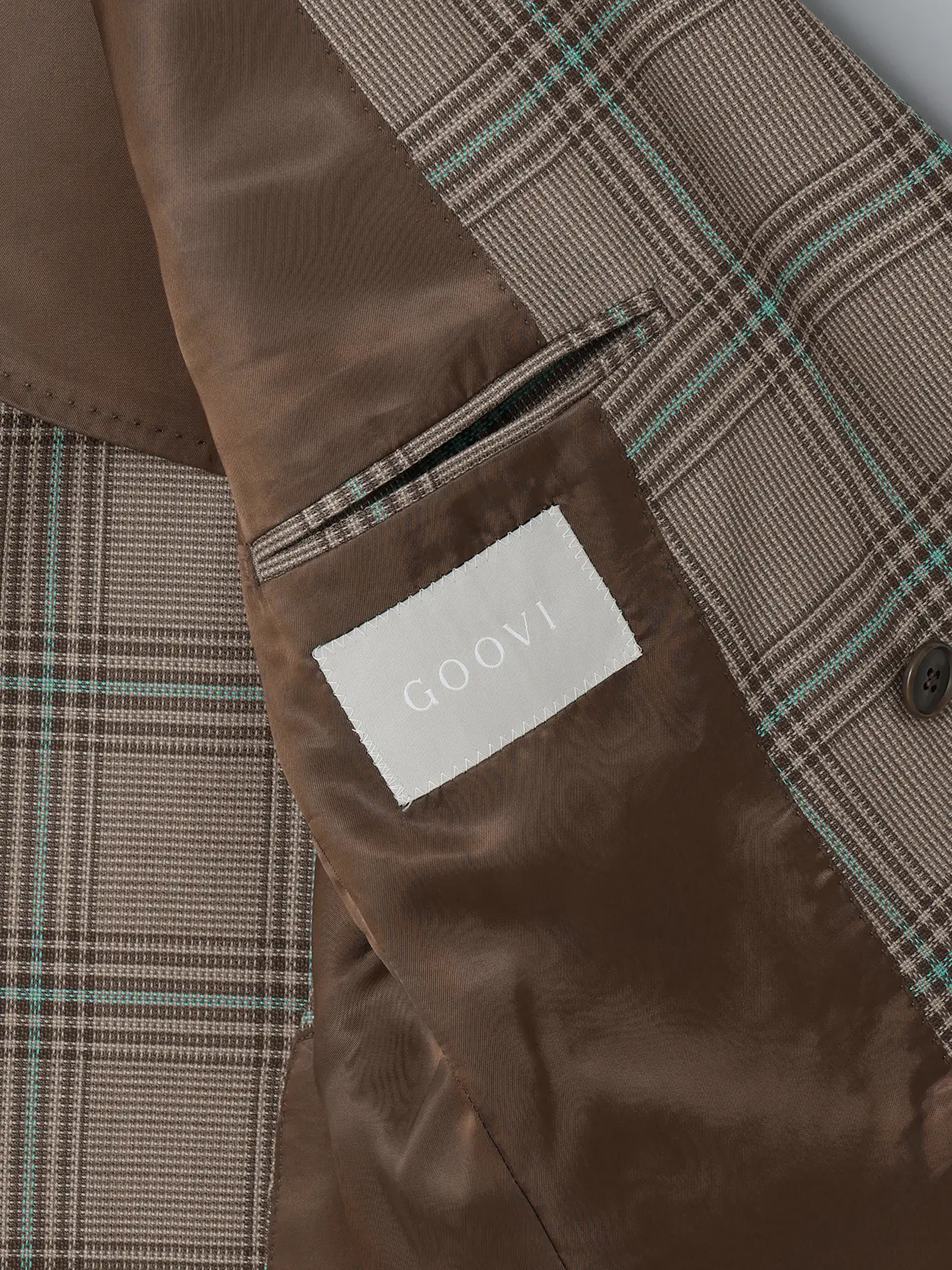 GOOVI／ダブルブレストジャケット／SUPER100'sウール×シルク／カラープレイド ベージュ 0