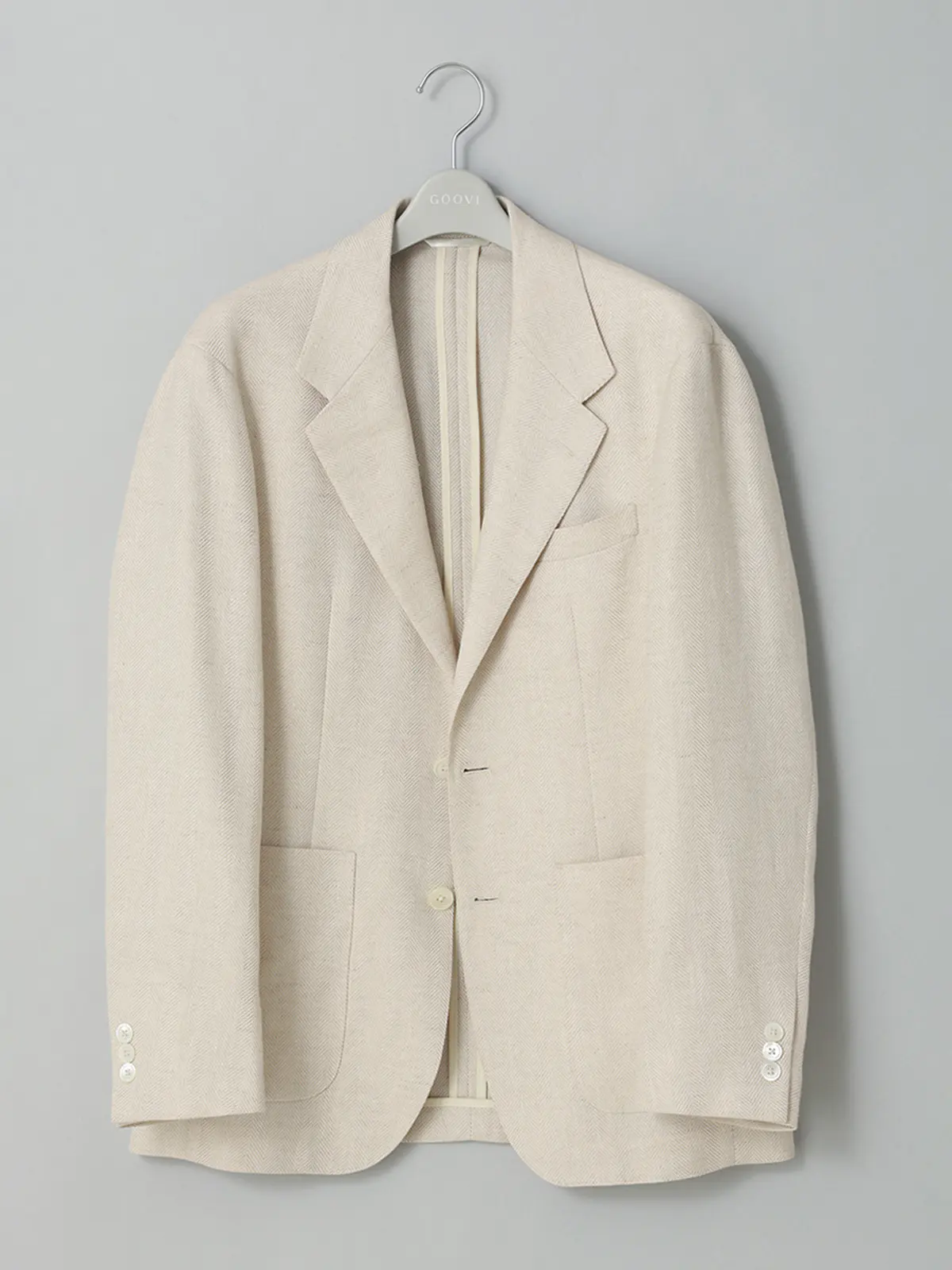 GOOVI／ジャケット／ウールリネンサマーツィード／ヘリンボーン ベージュ 0
