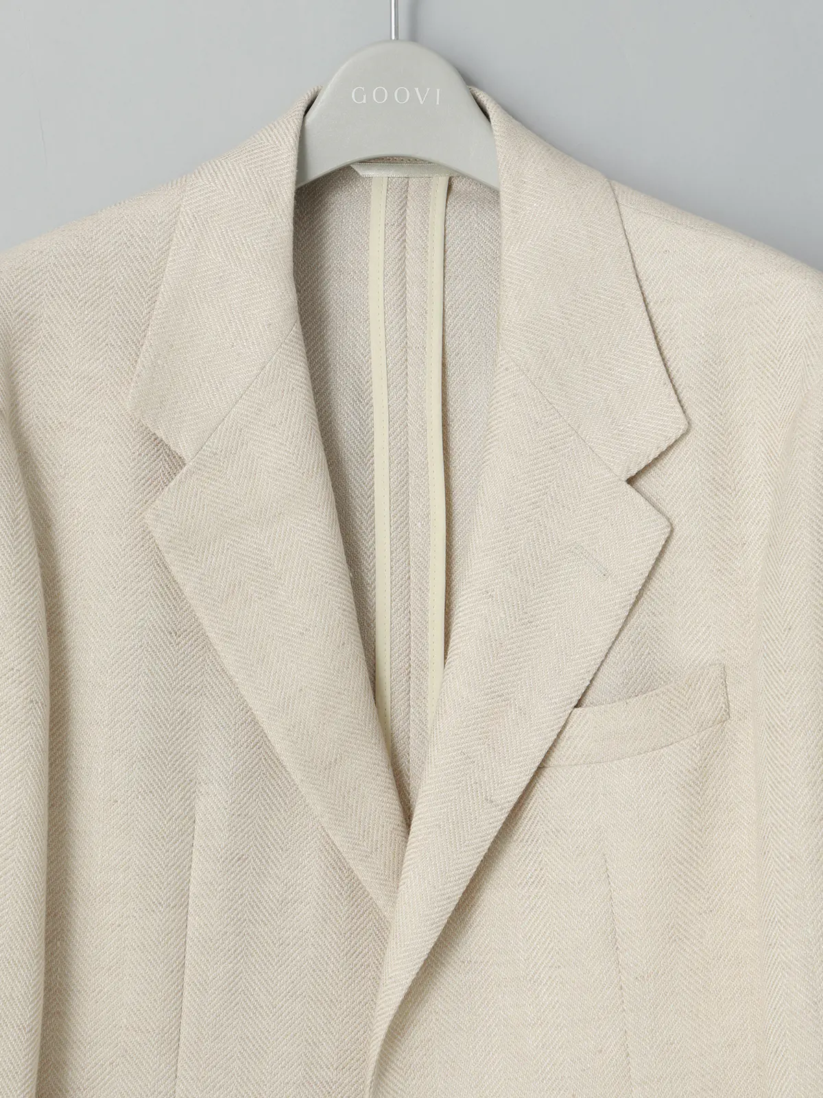 GOOVI／ジャケット／ウールリネンサマーツィード／ヘリンボーン ベージュ 0