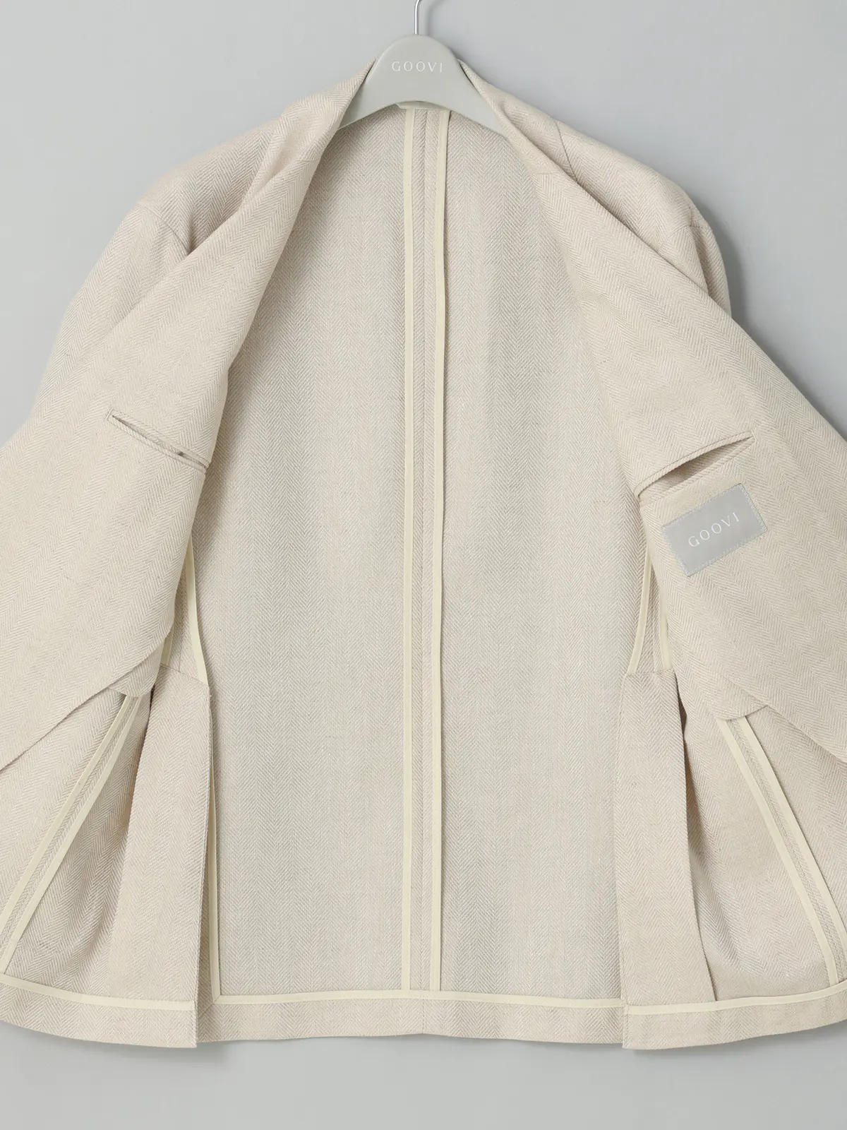 GOOVI／ジャケット／ウールリネンサマーツィード／ヘリンボーン ベージュ 0