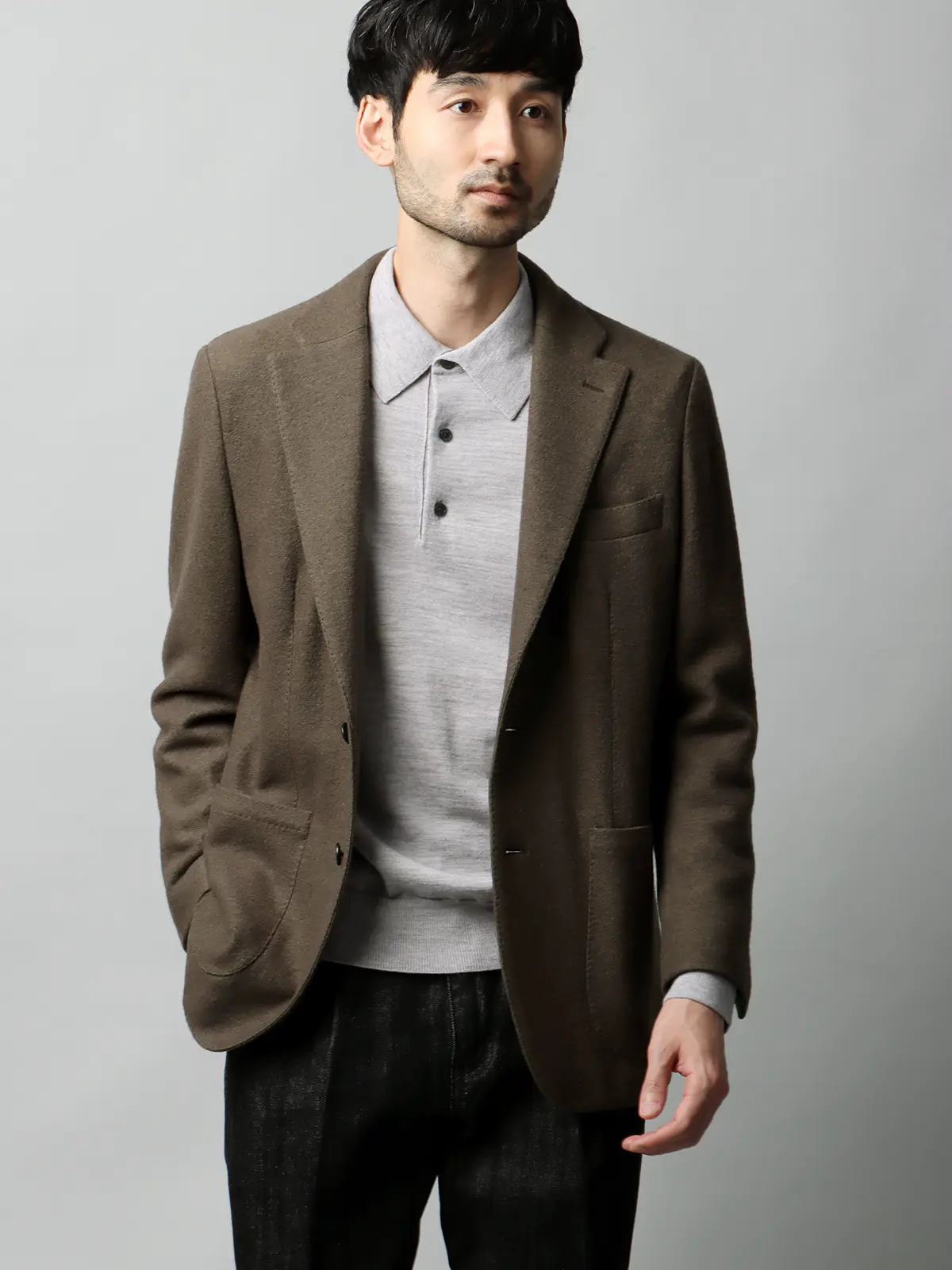 ジャケット／ストレッチ／パイルジャージー／無地／IM01 カーキ S