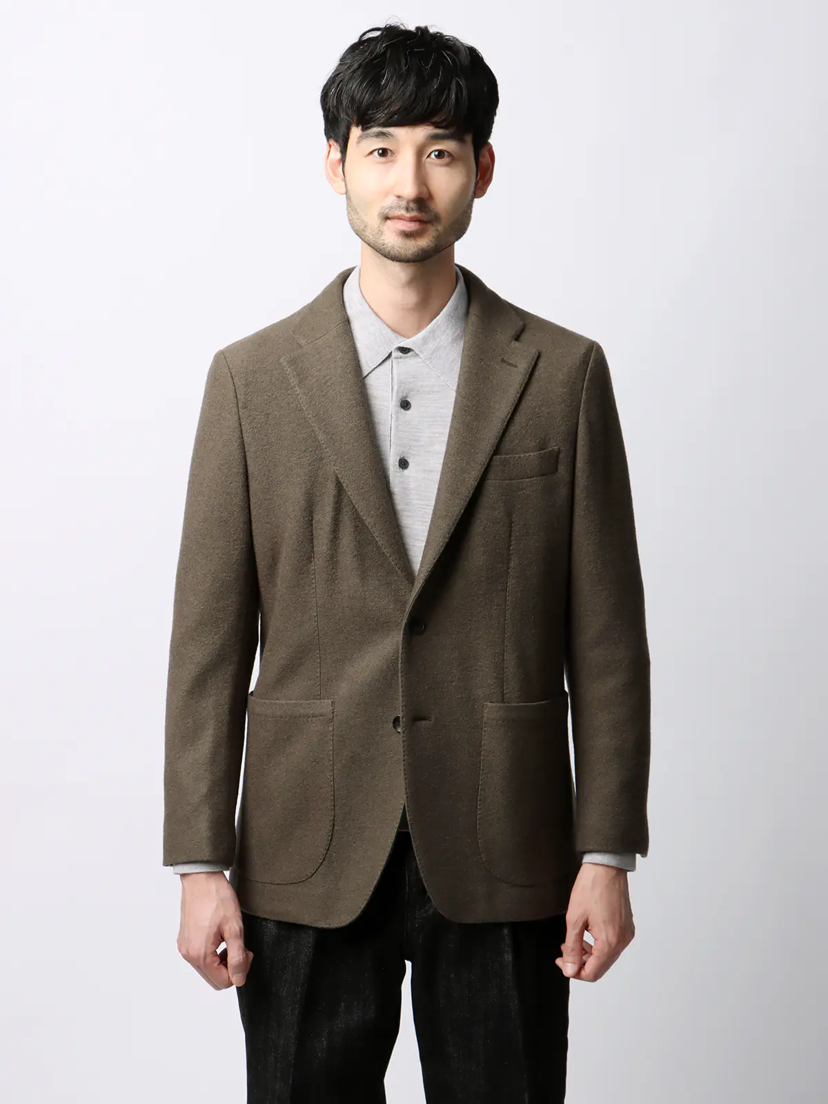 ジャケット／ストレッチ／パイルジャージー／無地／IM01 カーキ S