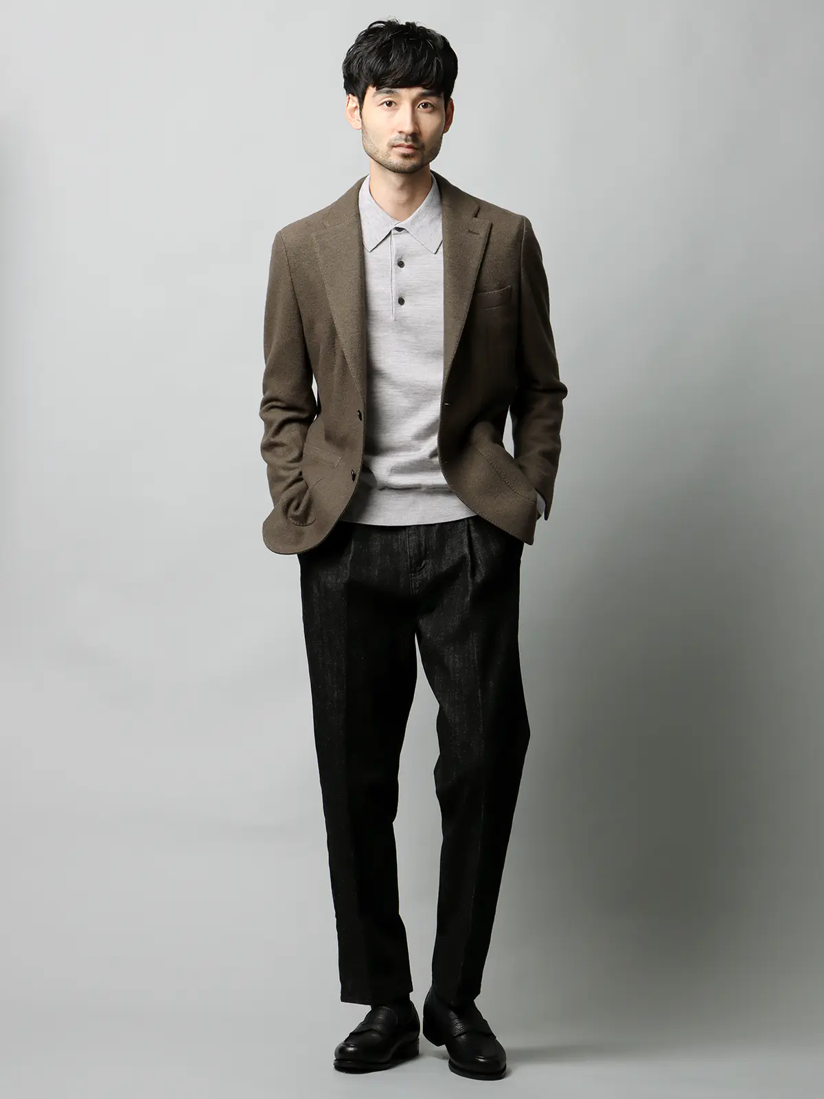 ジャケット／ストレッチ／パイルジャージー／無地／IM01 カーキ S