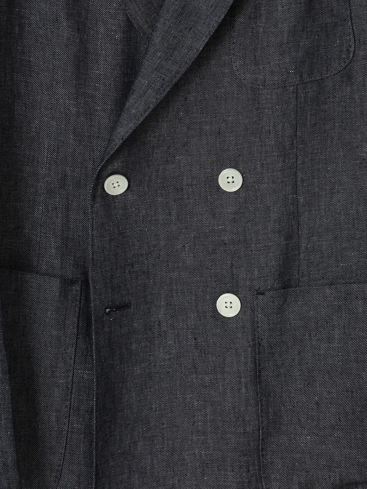 GOOVI／ダブルブレストジャケット／リネンデニム／無地 ネイビー 0