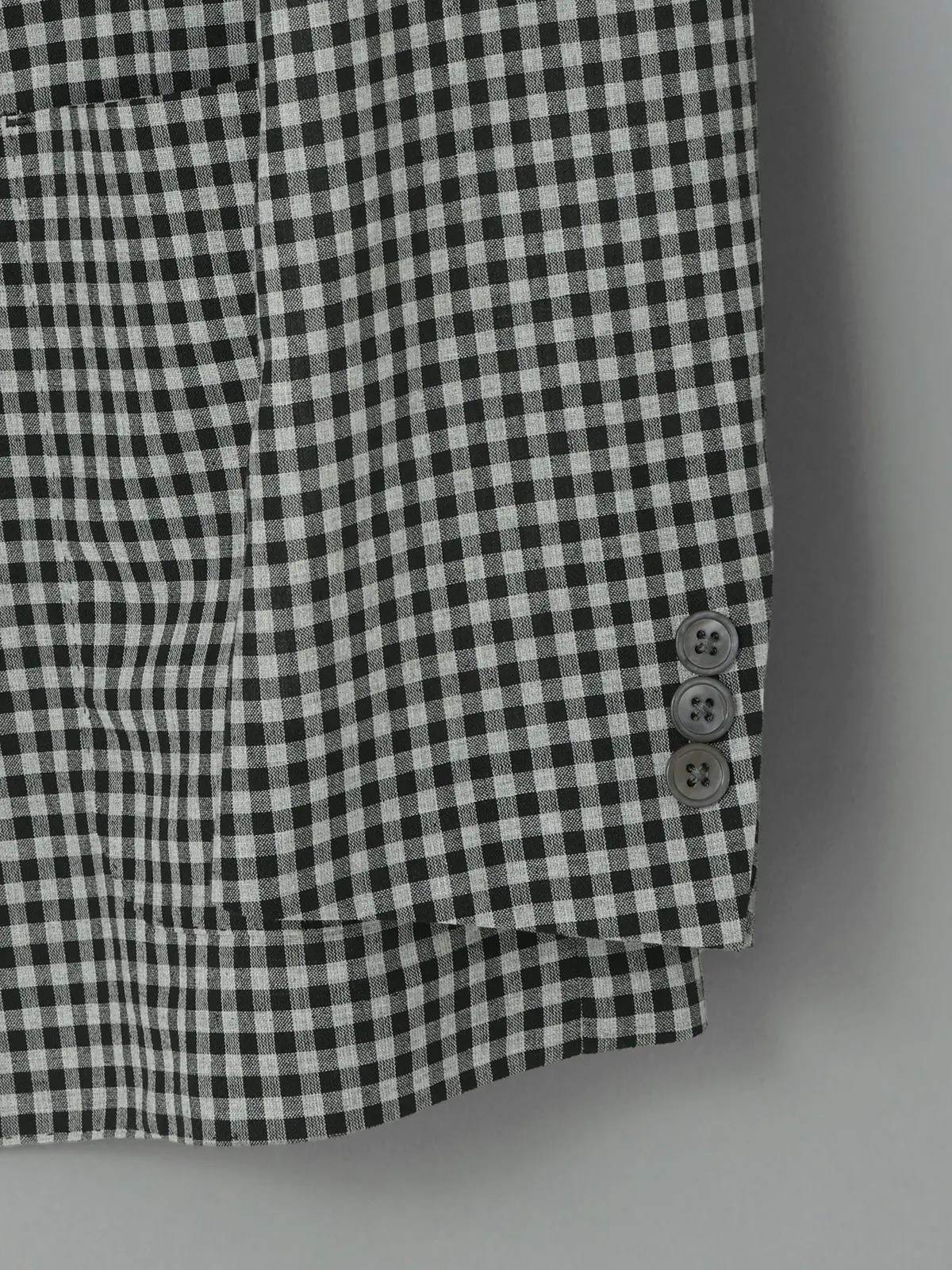 GOOVI／ダブルブレストジャケット／ポリエステルリネン／ギンガムチェック グレー 0