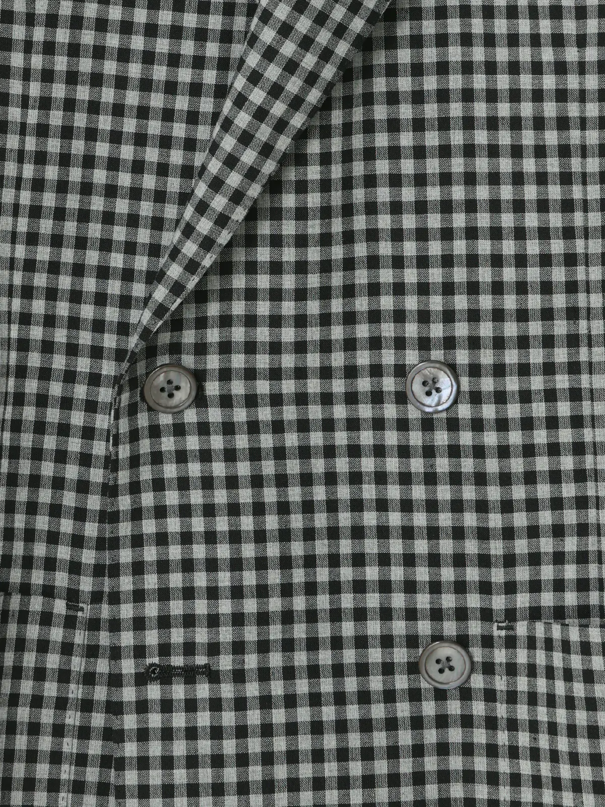 GOOVI／ダブルブレストジャケット／ポリエステルリネン／ギンガムチェック グレー 0