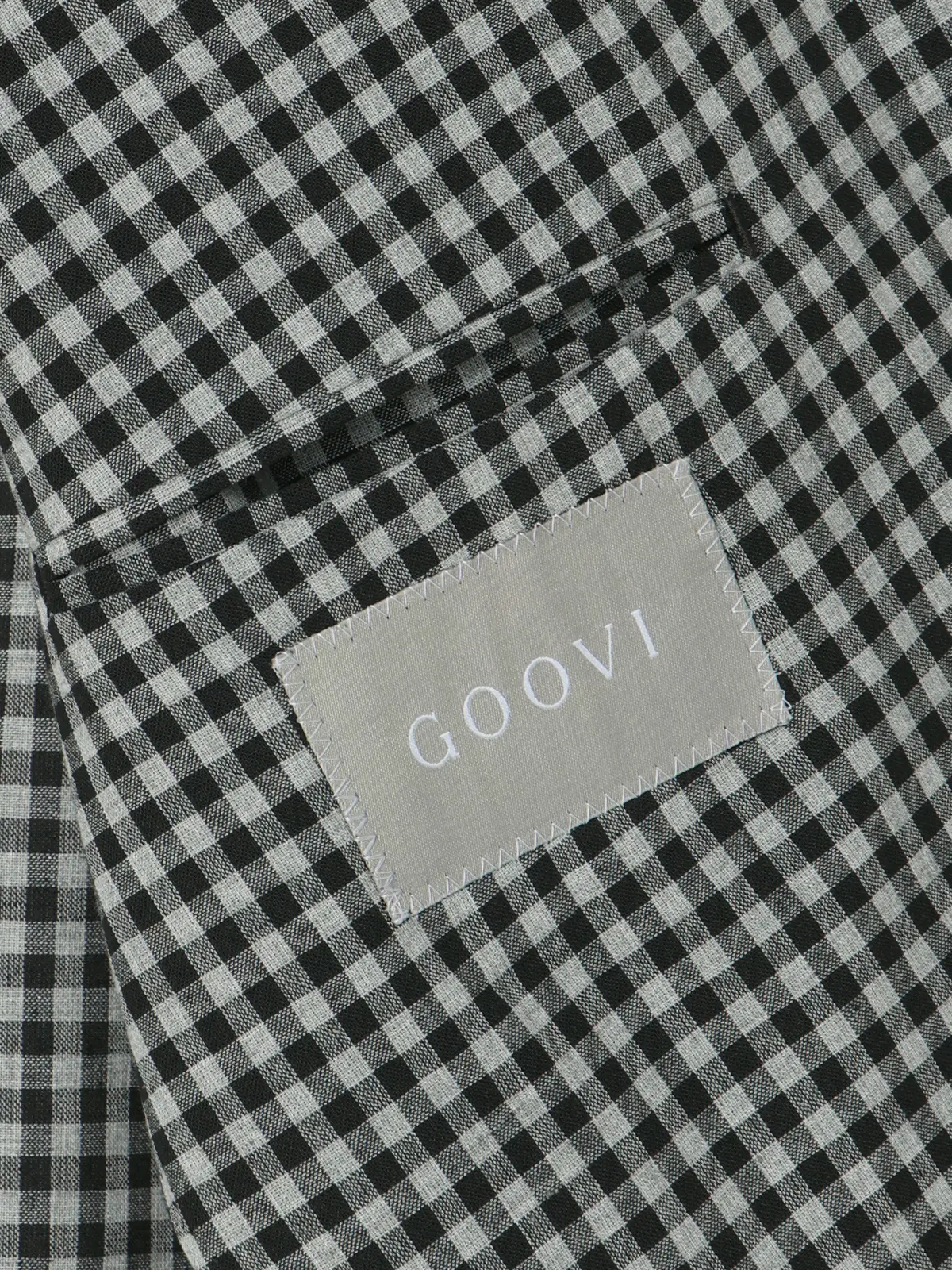 GOOVI／ダブルブレストジャケット／ポリエステルリネン／ギンガムチェック グレー 0
