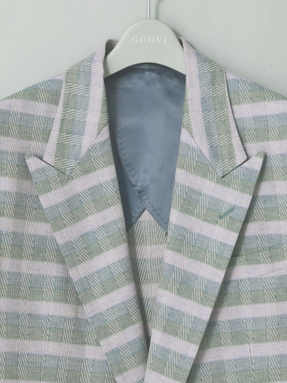 GOOVI/ダブルブレストジャケット/リネンコットンウールブレンド/ヴィンテージファンシーチェック ラベンダー 0