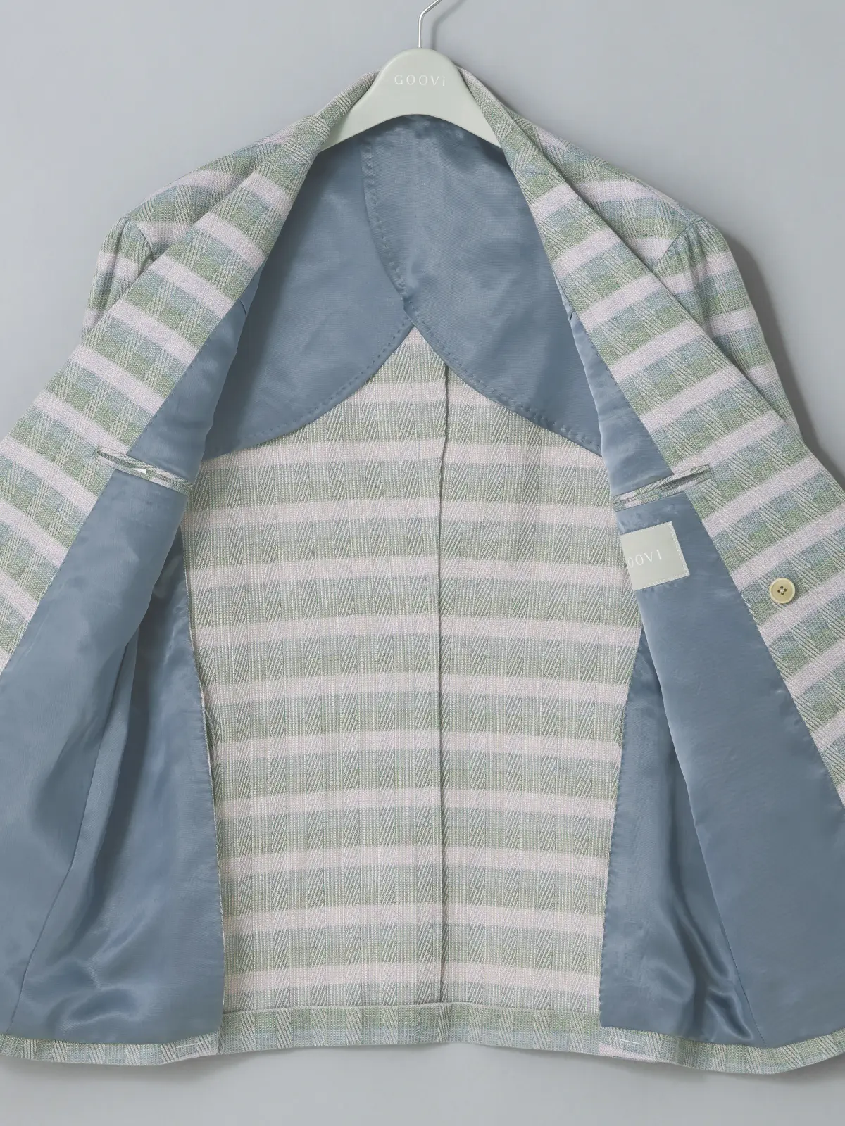 GOOVI/ダブルブレストジャケット/リネンコットンウールブレンド/ヴィンテージファンシーチェック ラベンダー 0