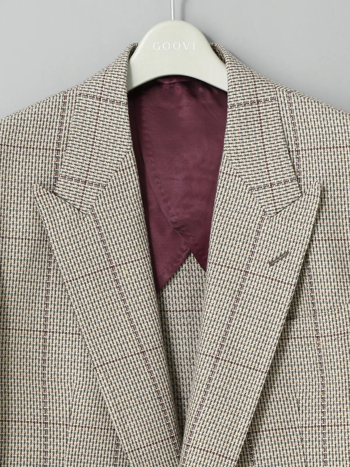 GOOVI／ダブルブレストジャケット／コットンリネン和紙ブレンド／カラープレイド ベージュ 1