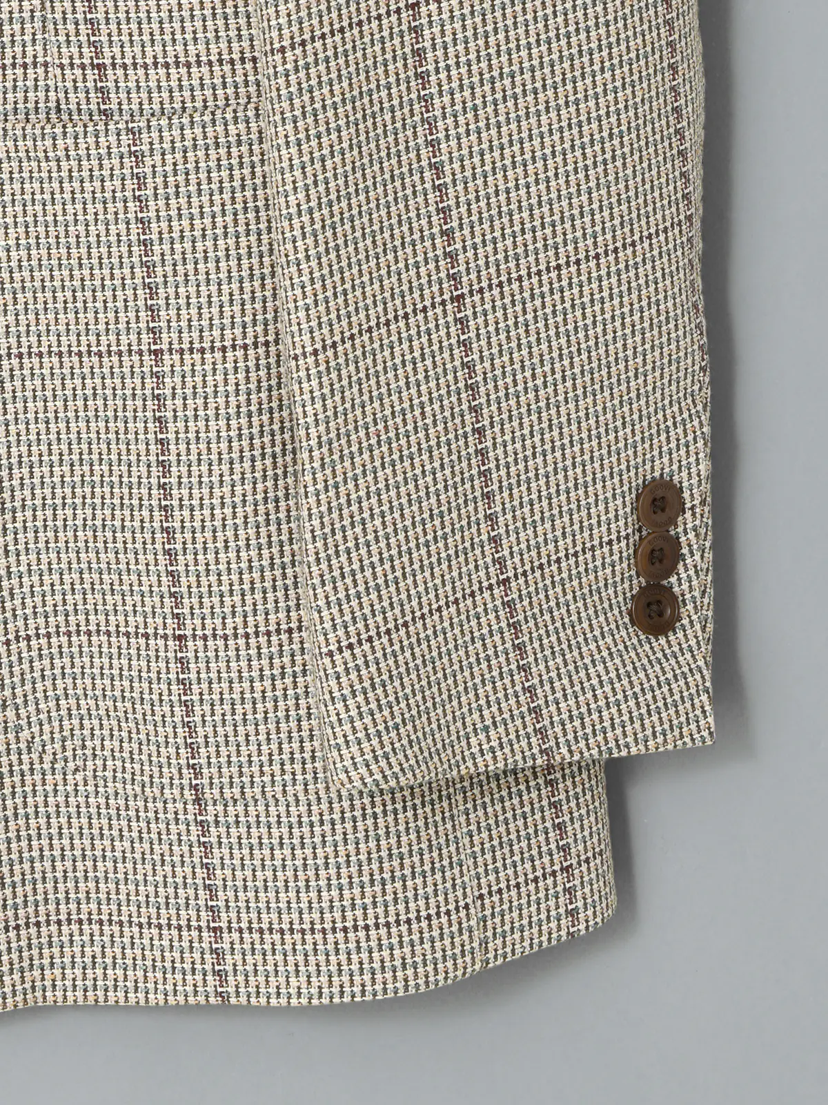 GOOVI／ダブルブレストジャケット／コットンリネン和紙ブレンド／カラープレイド ベージュ 1