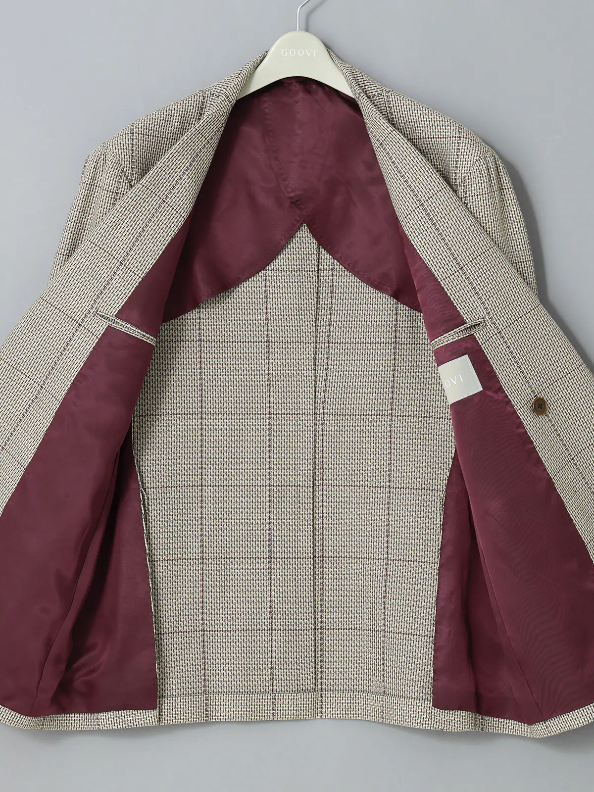 GOOVI／ダブルブレストジャケット／コットンリネン和紙ブレンド／カラープレイド ベージュ 1