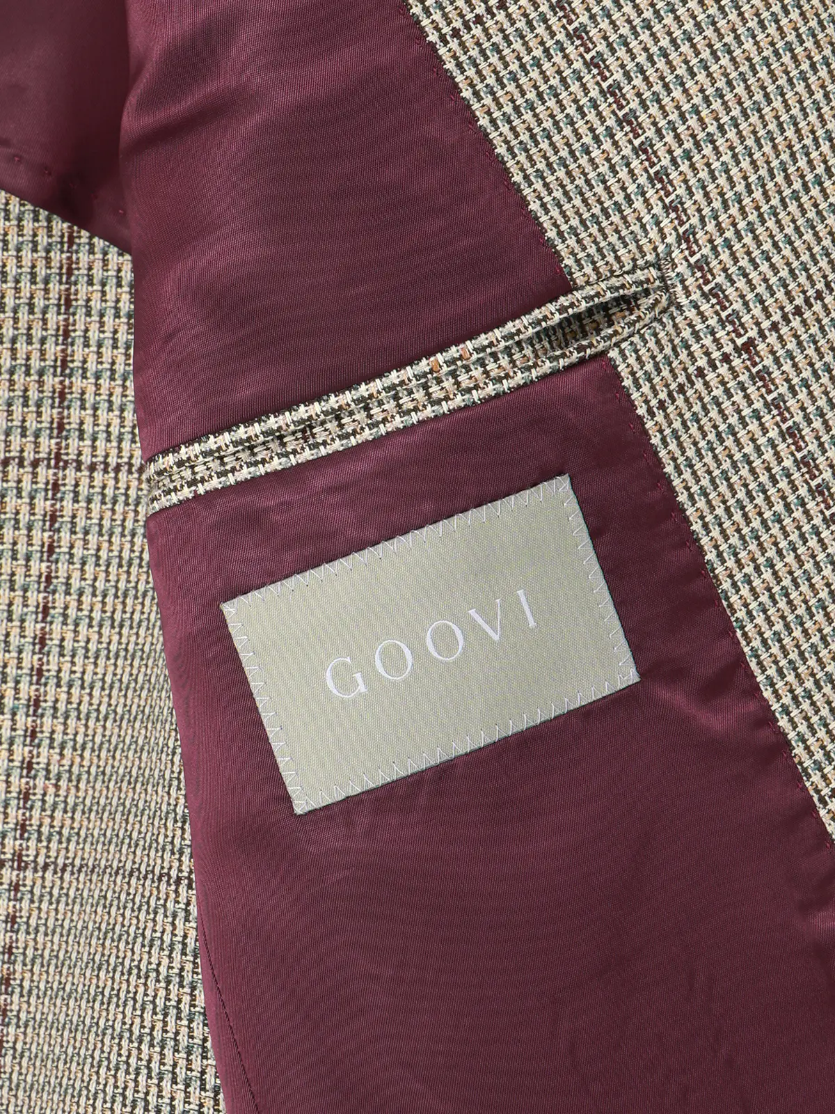 GOOVI／ダブルブレストジャケット／コットンリネン和紙ブレンド／カラープレイド ベージュ 1