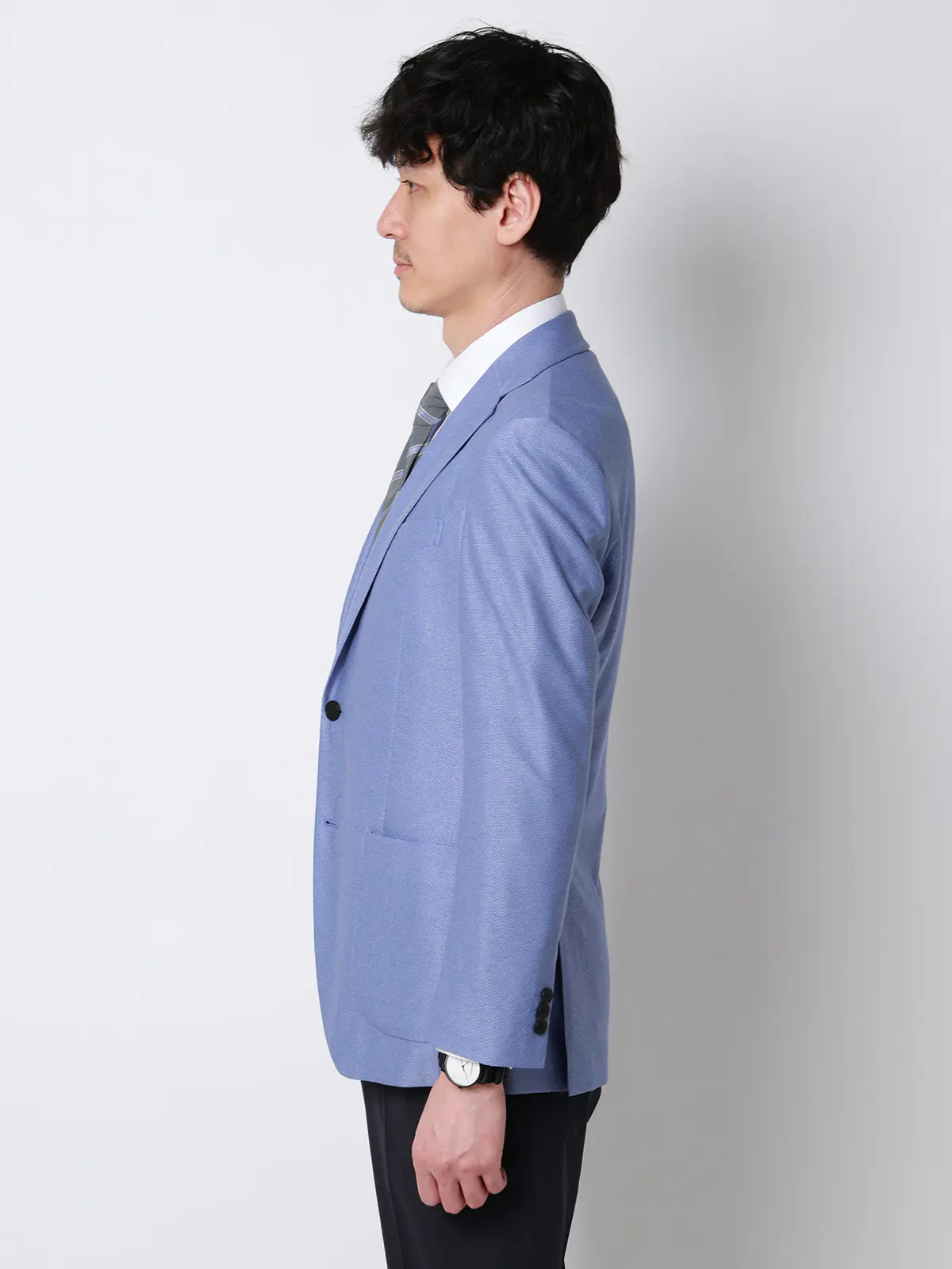 涼しい最高ニットジャケット／ウォッシャブル／ストレッチ／メッシュジャージー／織柄／CH28 ブルー SS