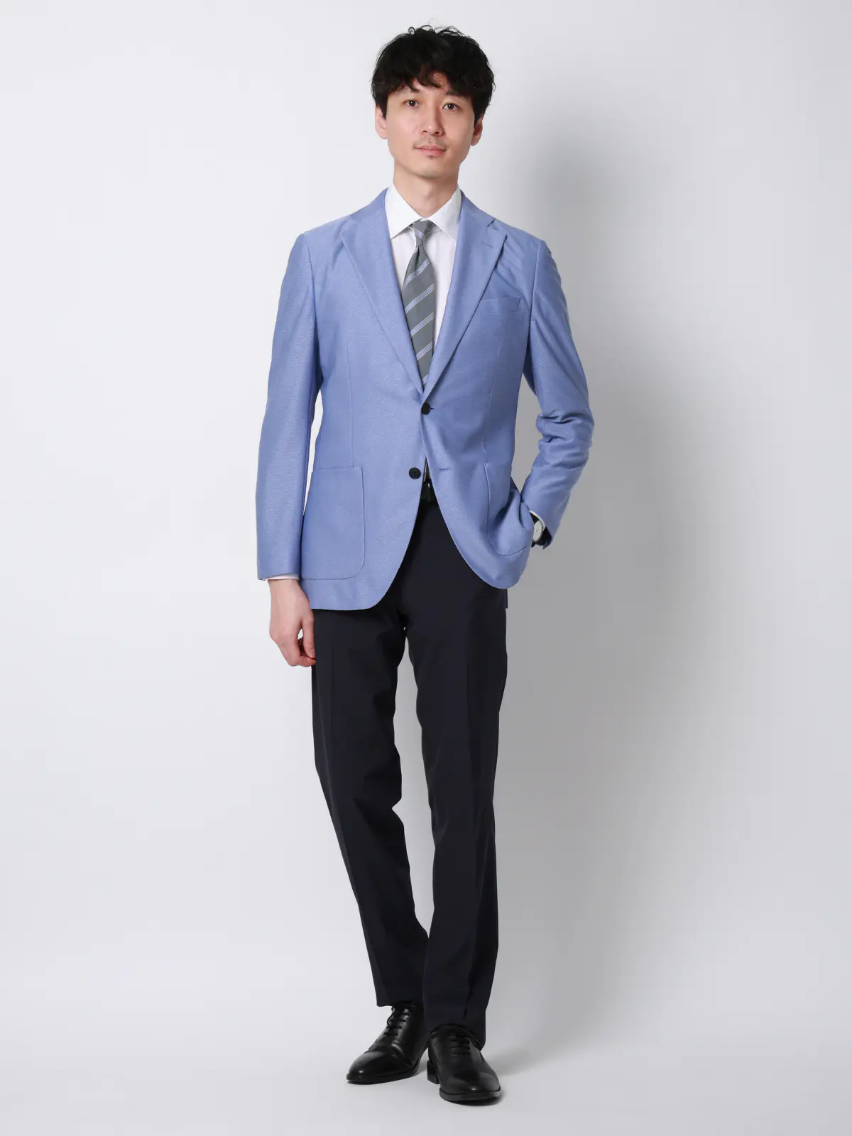 涼しい最高ニットジャケット／ウォッシャブル／ストレッチ／メッシュジャージー／織柄／CH28 ブルー SS