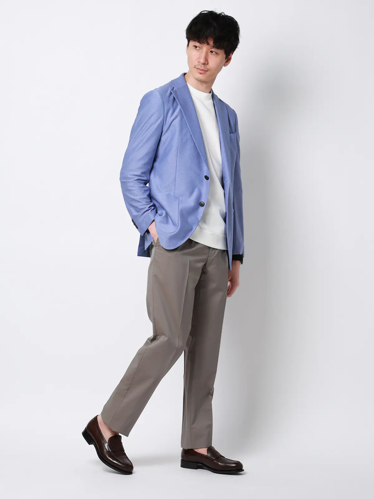 涼しい最高ニットジャケット／ウォッシャブル／ストレッチ／メッシュジャージー／織柄／CH28 ブルー SS