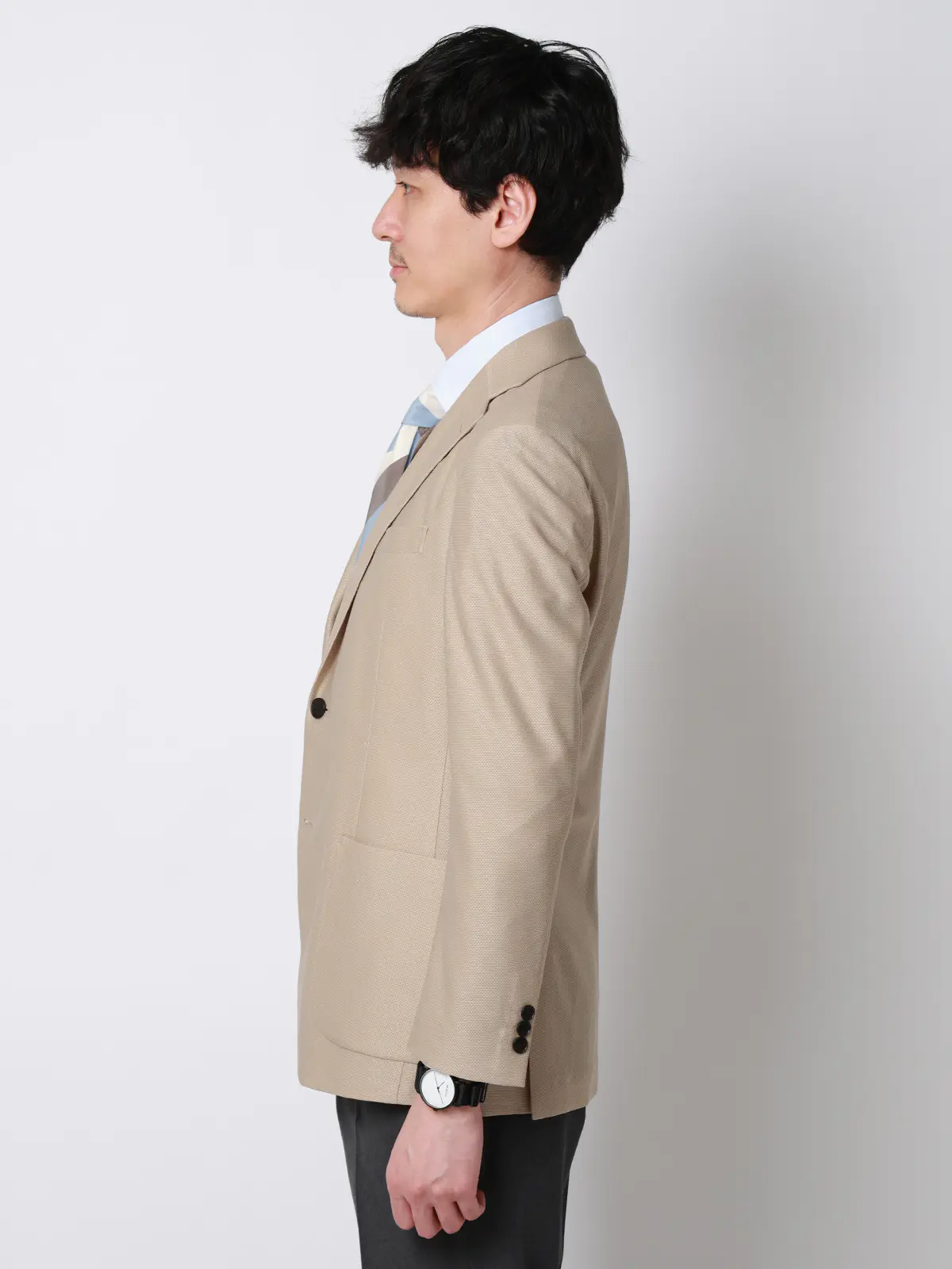 涼しい最高ニットジャケット／ウォッシャブル／ストレッチ／メッシュジャージー／織柄／CH28 ベージュ SS