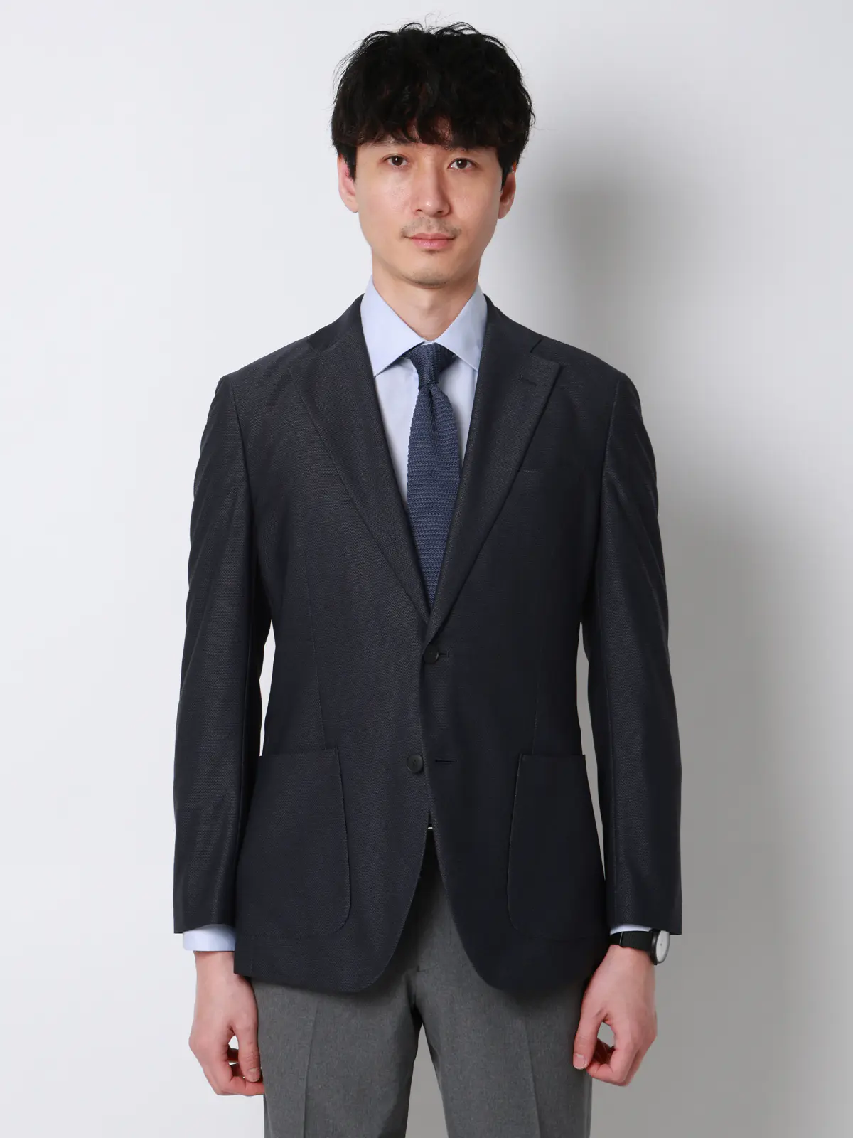 涼しい最高ニットジャケット／ウォッシャブル／ストレッチ／メッシュジャージー／織柄／CH28 ネイビー S