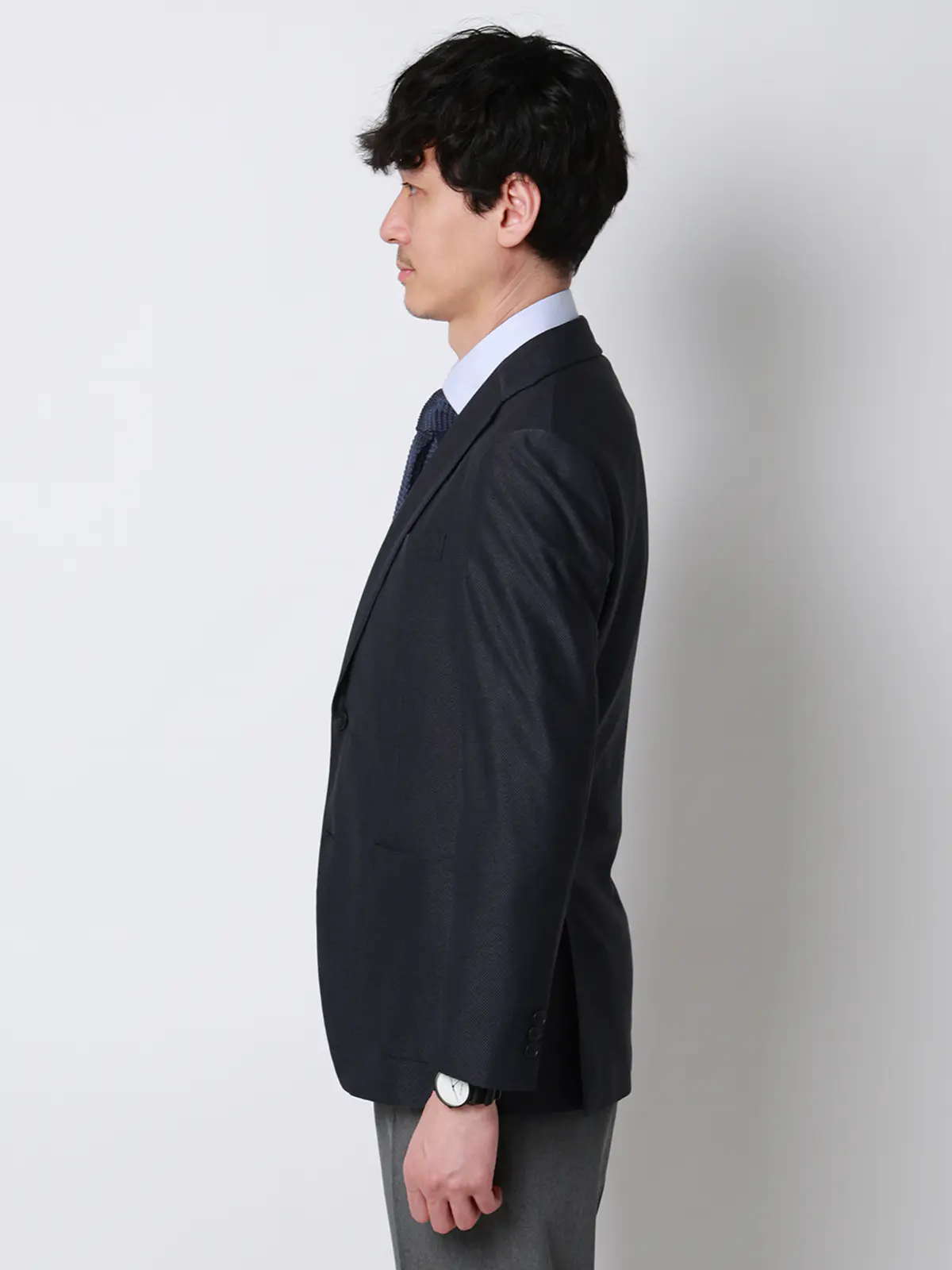 涼しい最高ニットジャケット／ウォッシャブル／ストレッチ／メッシュジャージー／織柄／CH28 ネイビー S