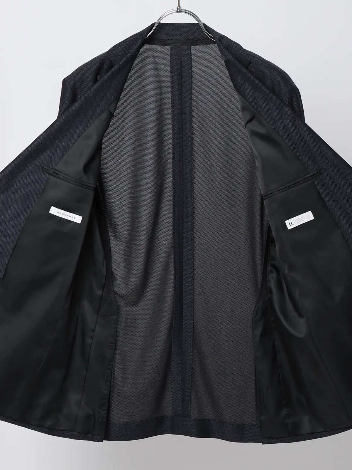 涼しい最高ニットジャケット／ウォッシャブル／ストレッチ／メッシュジャージー／織柄／CH28 ネイビー S