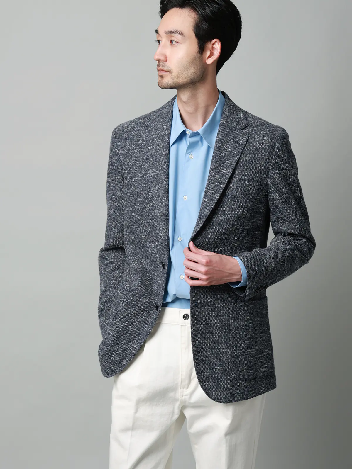 ジャケット／LANIFICIO ROMA／ストレッチ／ミックスジャージー／織柄／CR03 ブルー S