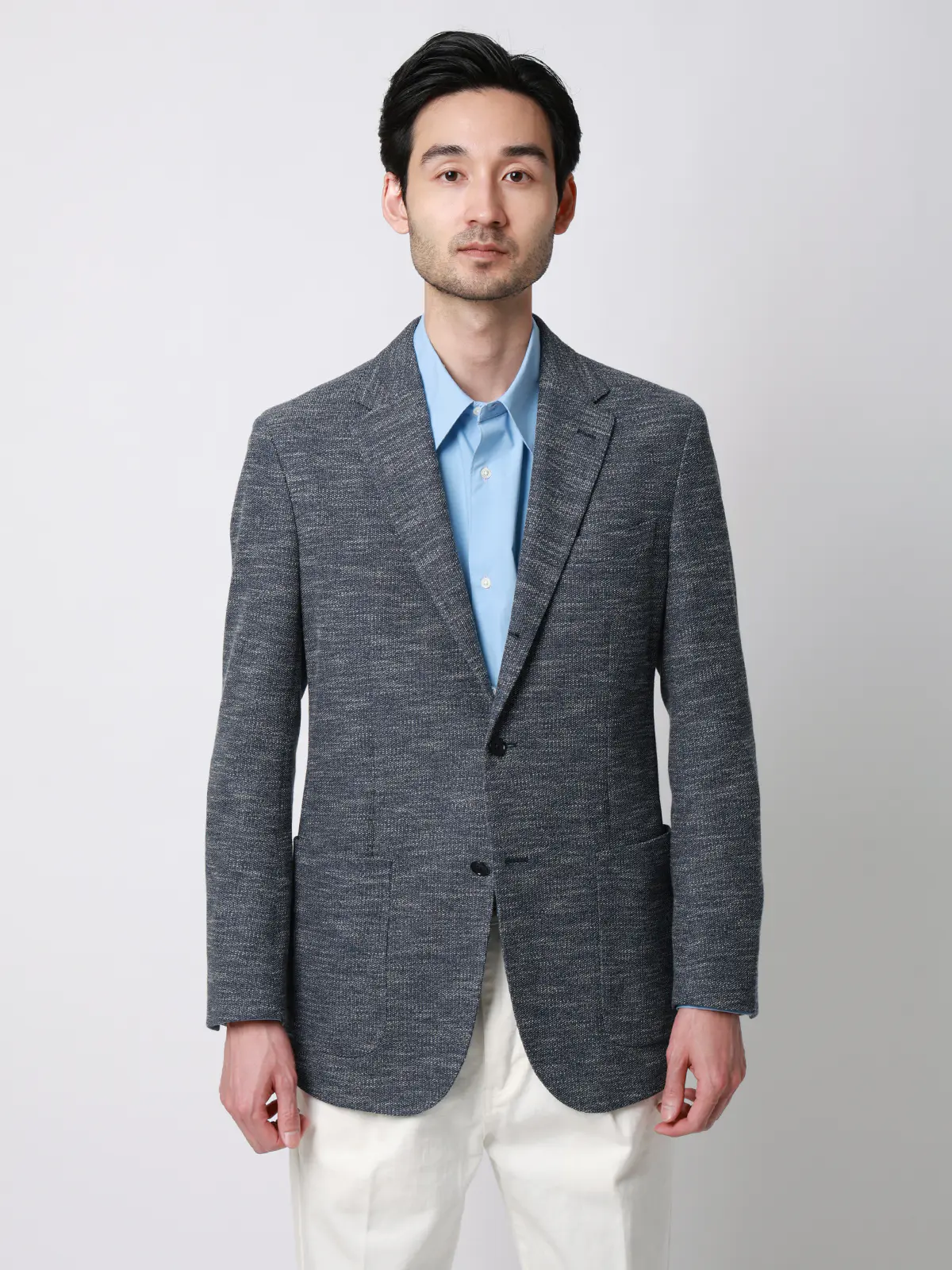 ジャケット／LANIFICIO ROMA／ストレッチ／ミックスジャージー／織柄／CR03 ブルー S